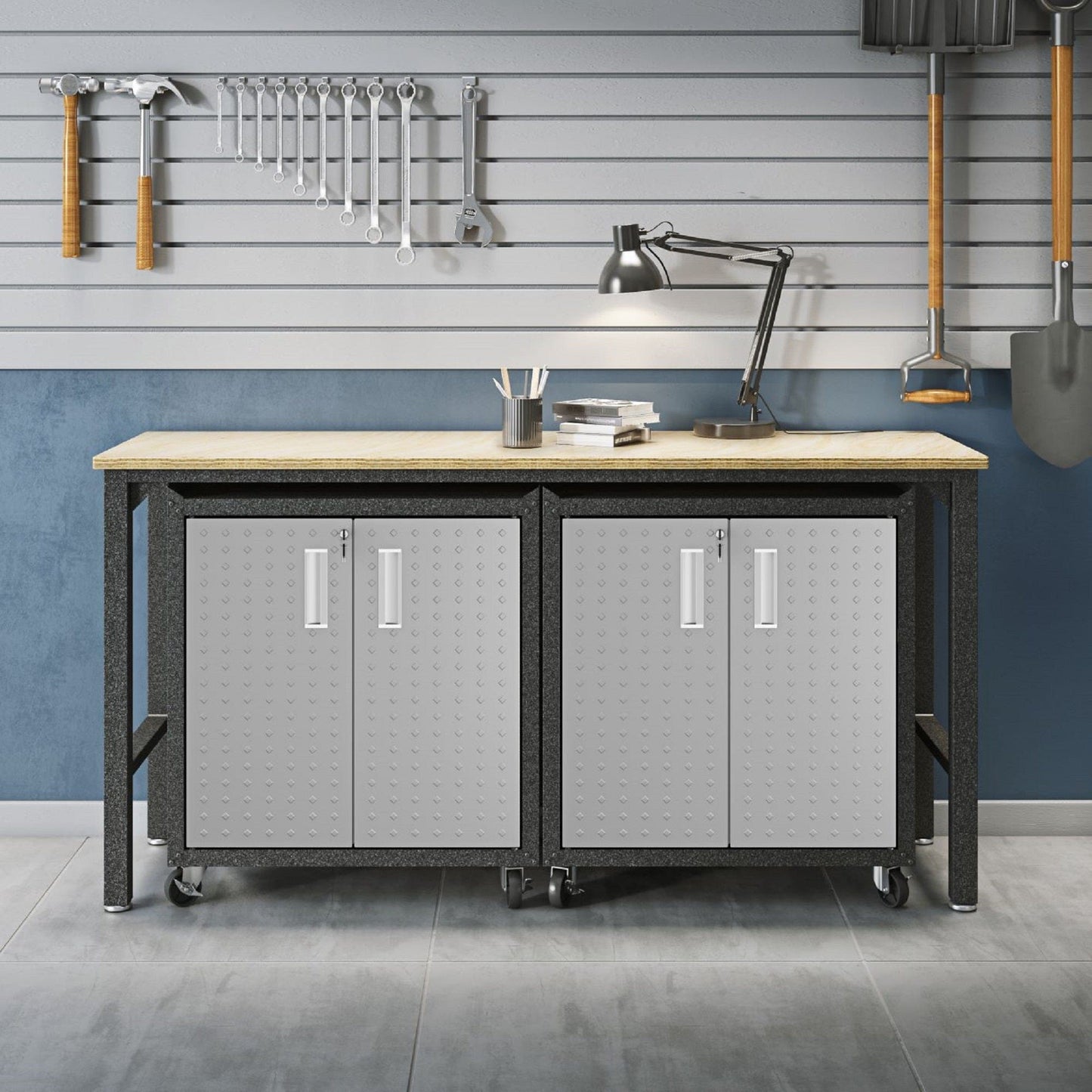 Fortress 3-Piece Mobile Space-Saving Steel Garage Cabinet and Worktable 1.0