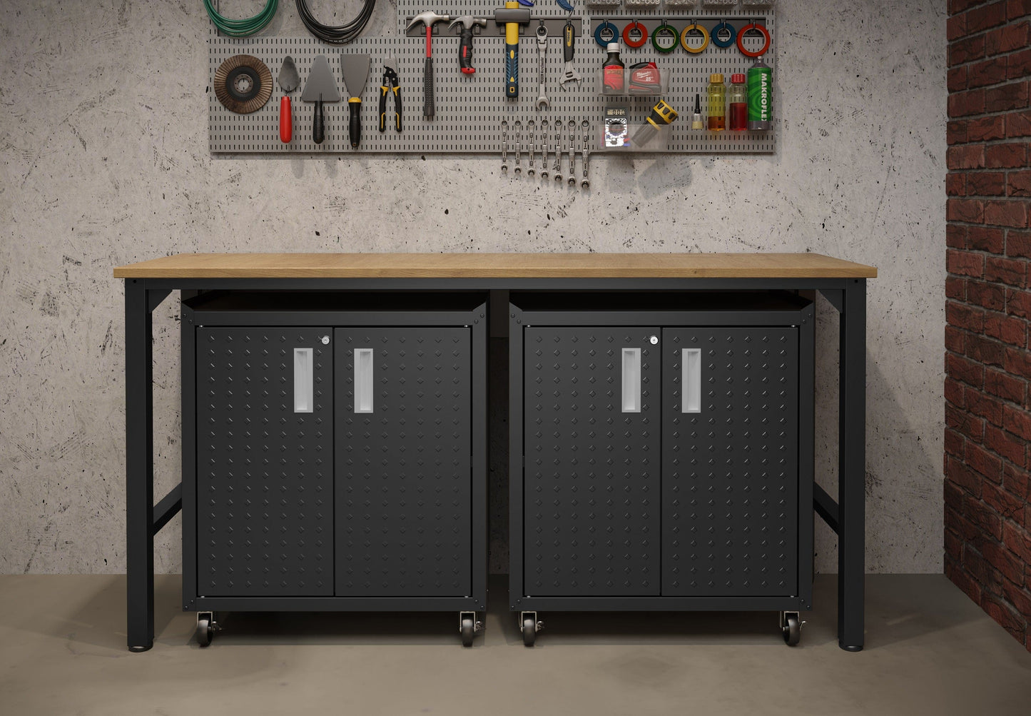 Fortress 3-Piece Mobile Space-Saving Steel Garage Cabinet and Worktable 1.0