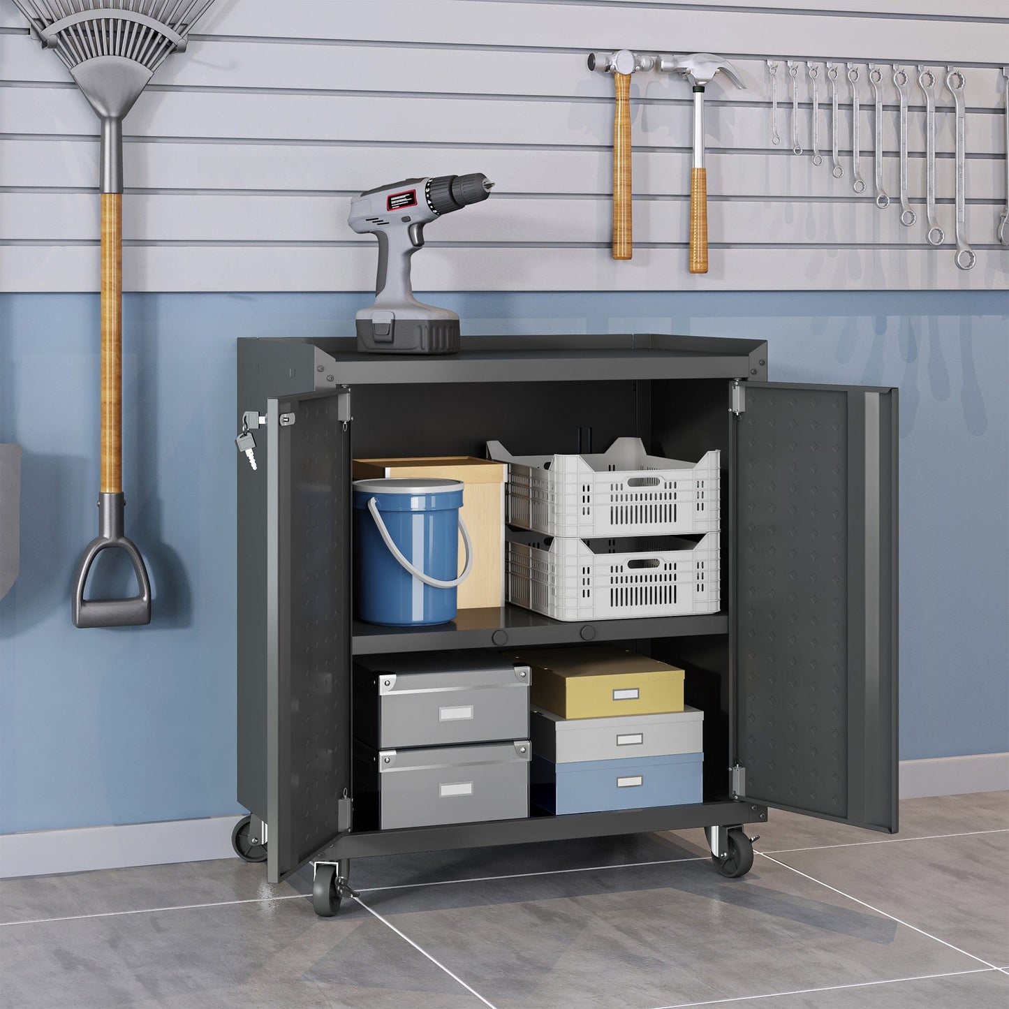 Fortress 3-Piece Mobile Space-Saving Steel Garage Cabinet and Worktable 1.0