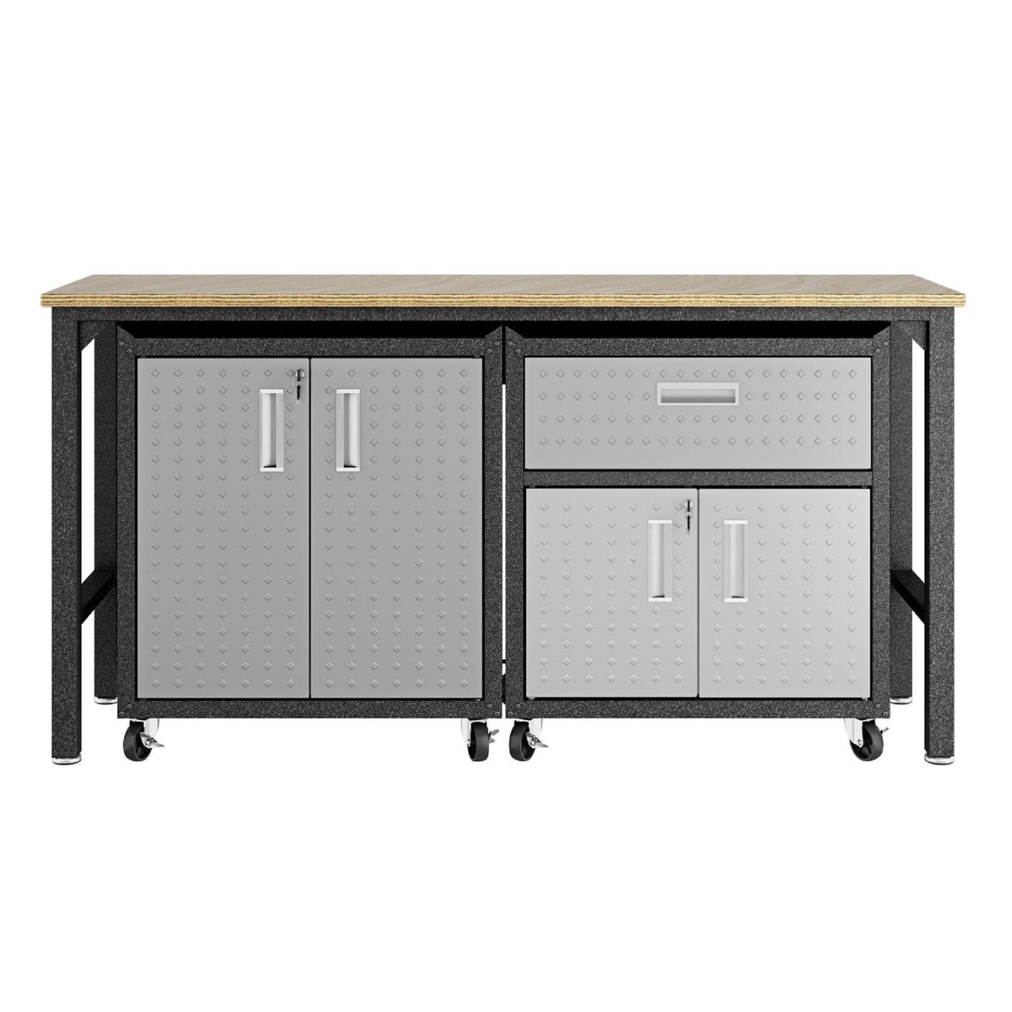 Fortress 3-Piece Mobile Space-Saving Steel Garage Cabinet and Worktable 2.0