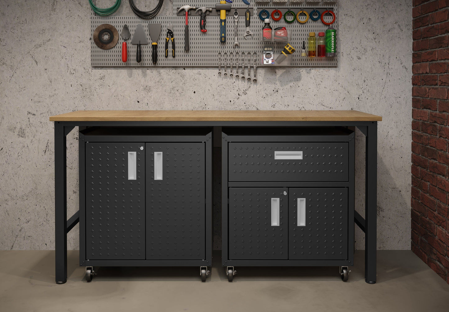 Fortress 3-Piece Mobile Space-Saving Steel Garage Cabinet and Worktable 2.0