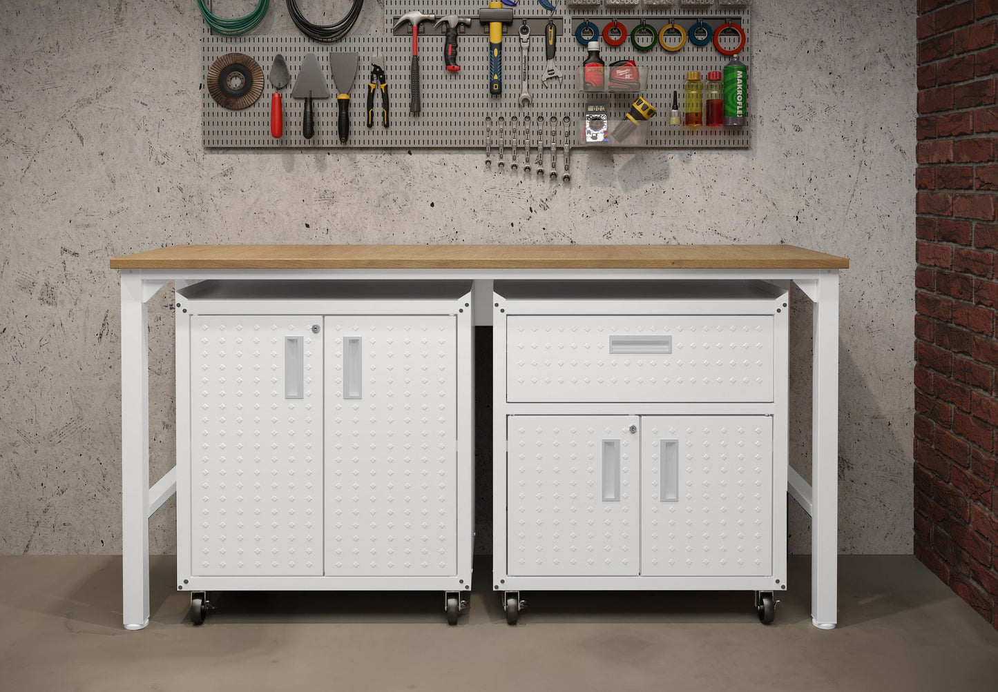 Fortress 3-Piece Mobile Space-Saving Steel Garage Cabinet and Worktable 2.0
