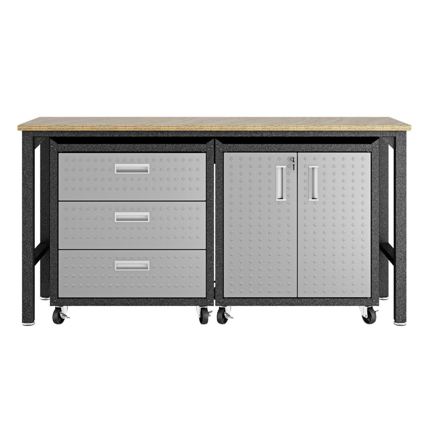 Fortress 3-Piece Mobile Space-Saving Steel Garage Cabinet and Worktable 3.0