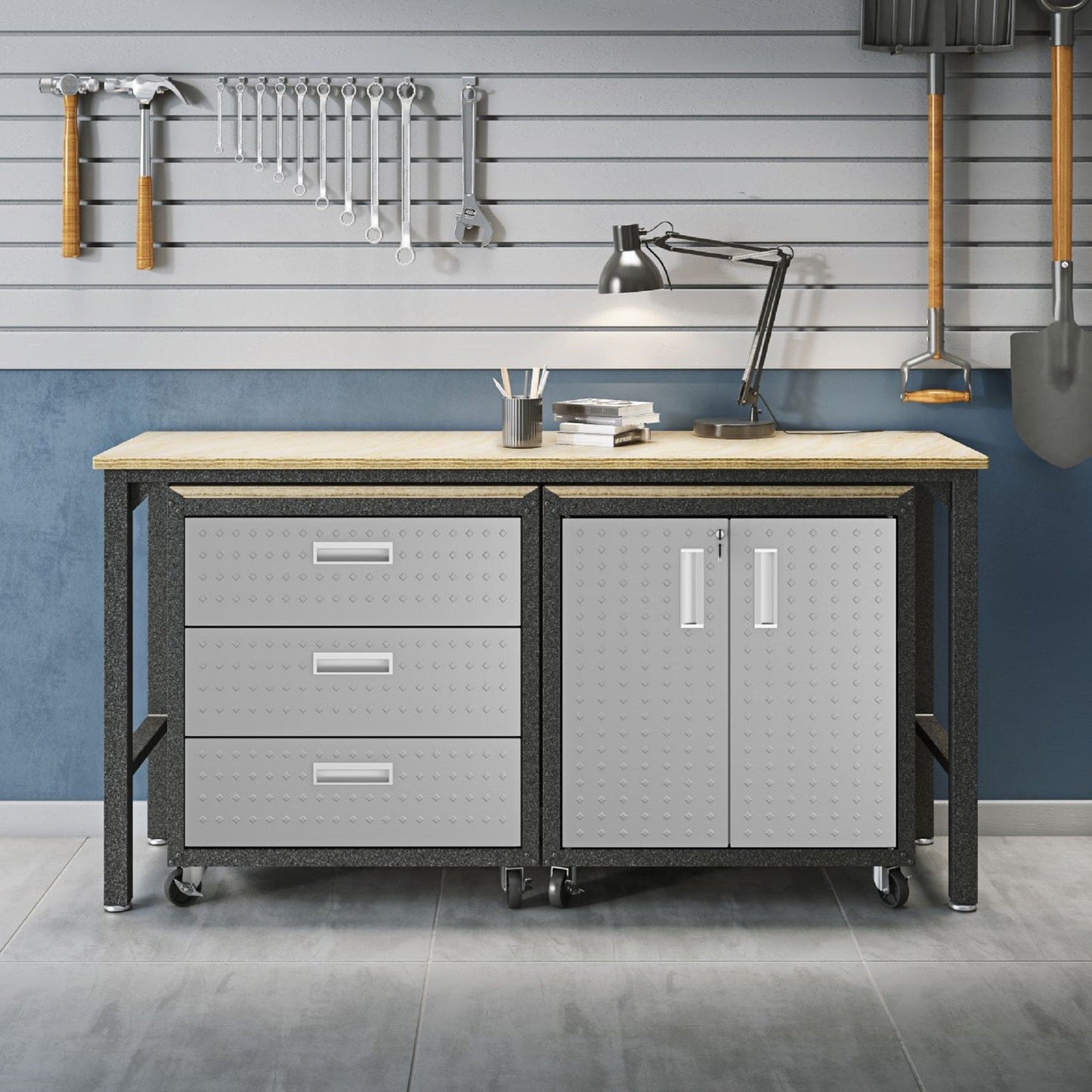 Fortress 3-Piece Mobile Space-Saving Steel Garage Cabinet and Worktable 3.0