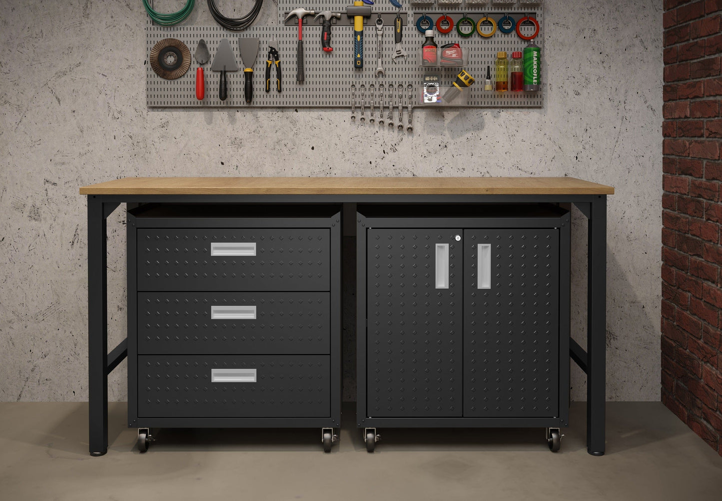 Fortress 3-Piece Mobile Space-Saving Steel Garage Cabinet and Worktable 3.0