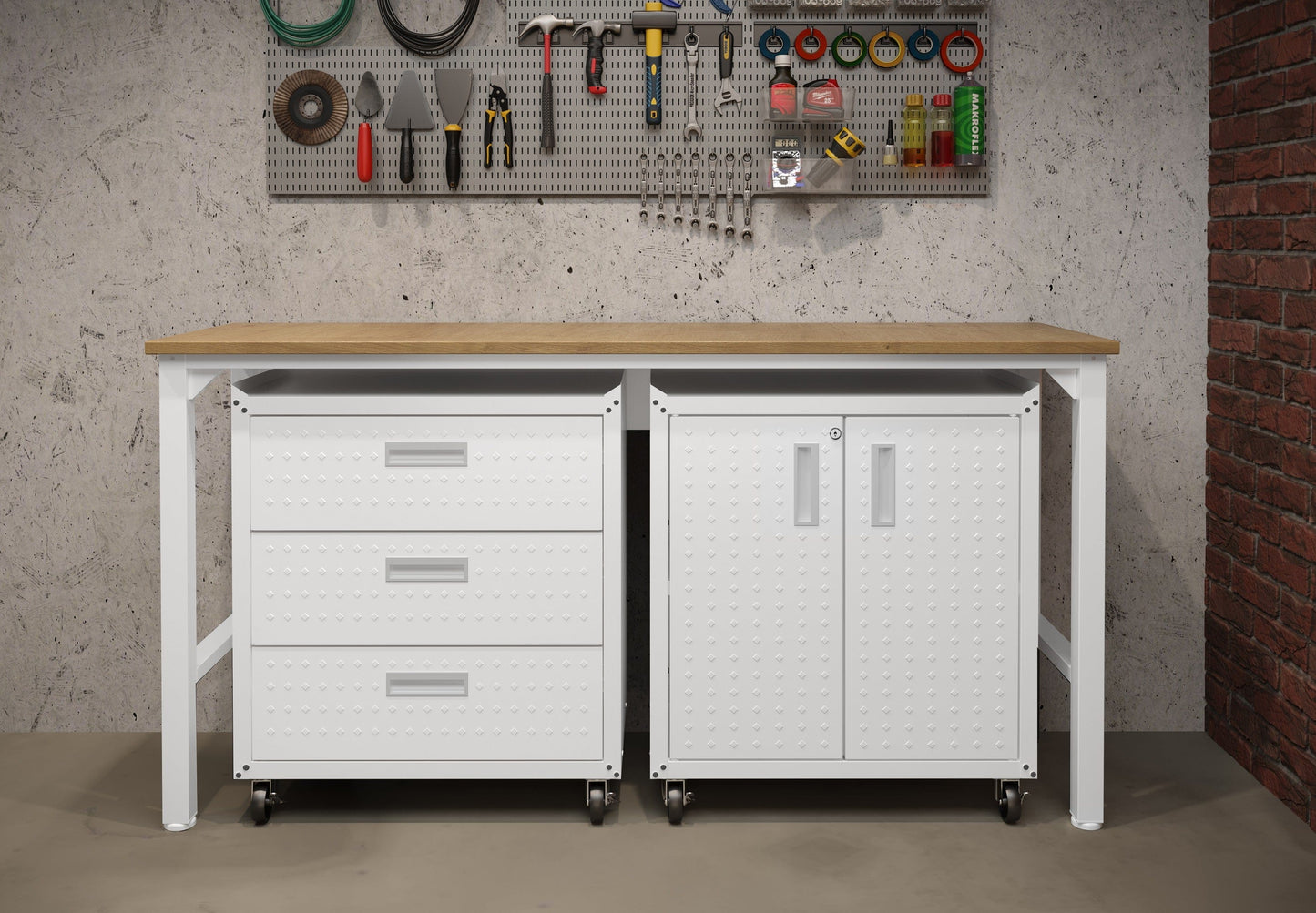 Fortress 3-Piece Mobile Space-Saving Steel Garage Cabinet and Worktable 3.0