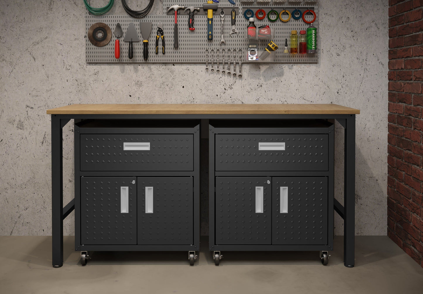 Fortress 3-Piece Mobile Space-Saving Steel Garage Cabinet and Worktable 4.0