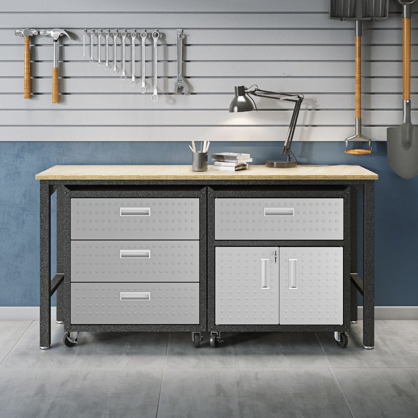 Fortress 3-Piece Mobile Space-Saving Steel Garage Cabinet and Worktable 5.0