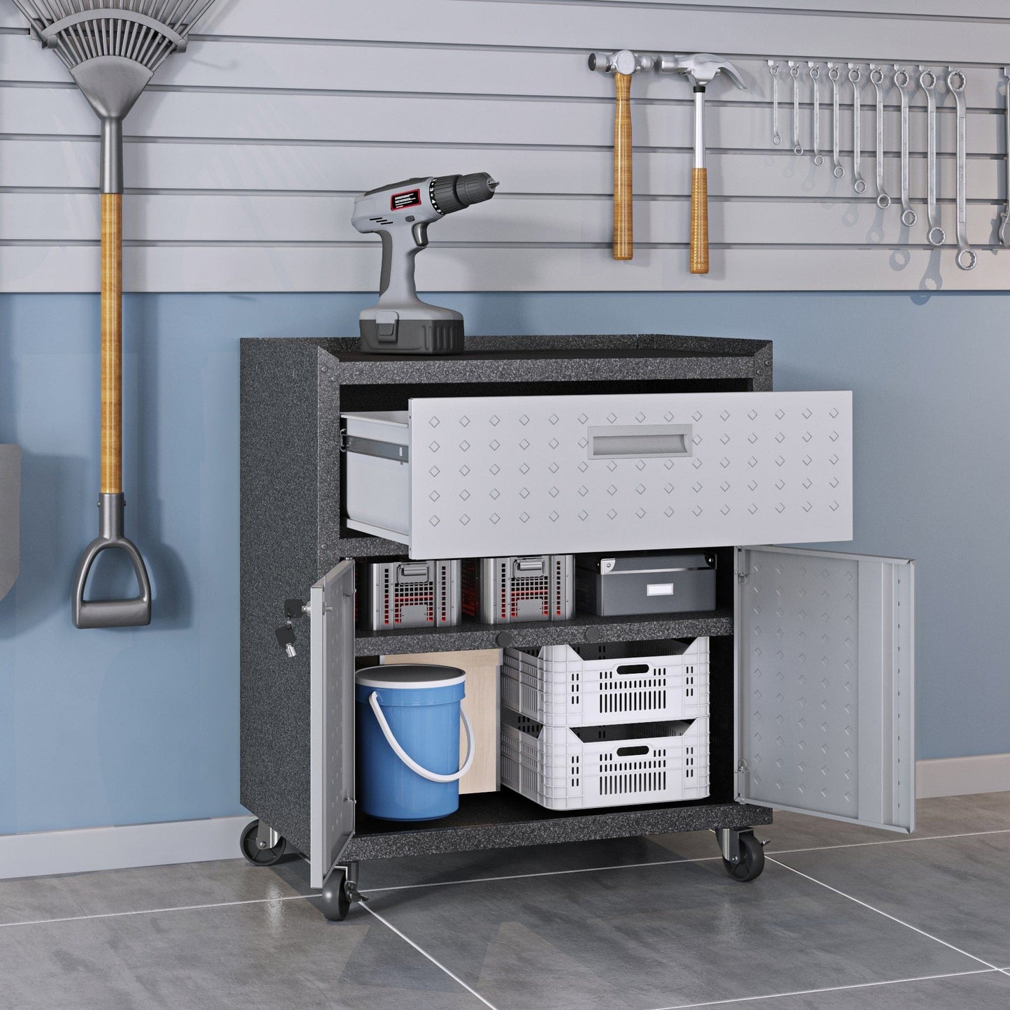 Fortress 3-Piece Mobile Space-Saving Steel Garage Cabinet and Worktable 5.0