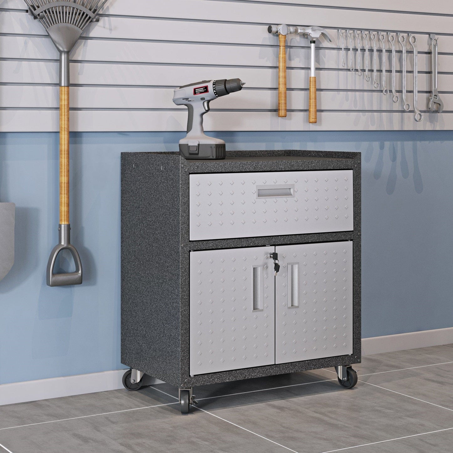 Fortress 3-Piece Mobile Space-Saving Steel Garage Cabinet and Worktable 5.0