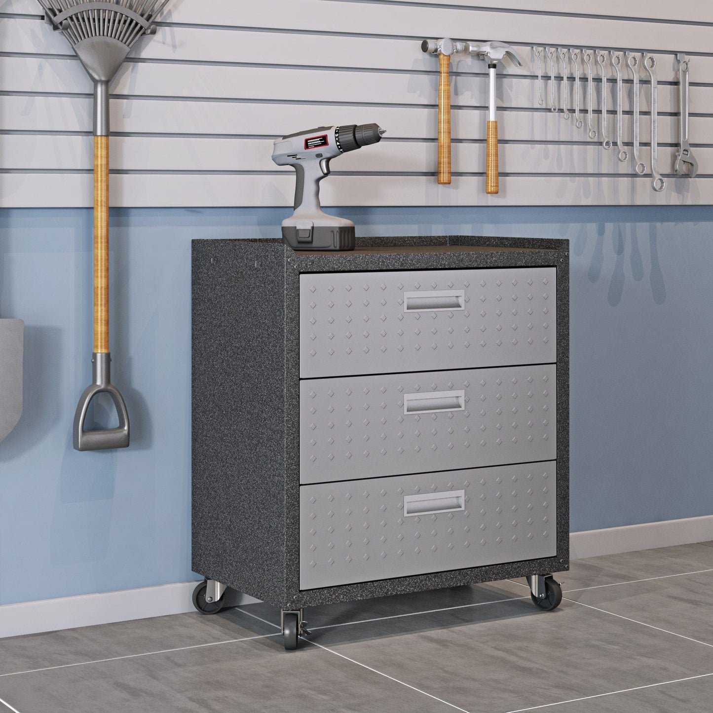 Fortress 3-Piece Mobile Space-Saving Steel Garage Cabinet and Worktable 5.0