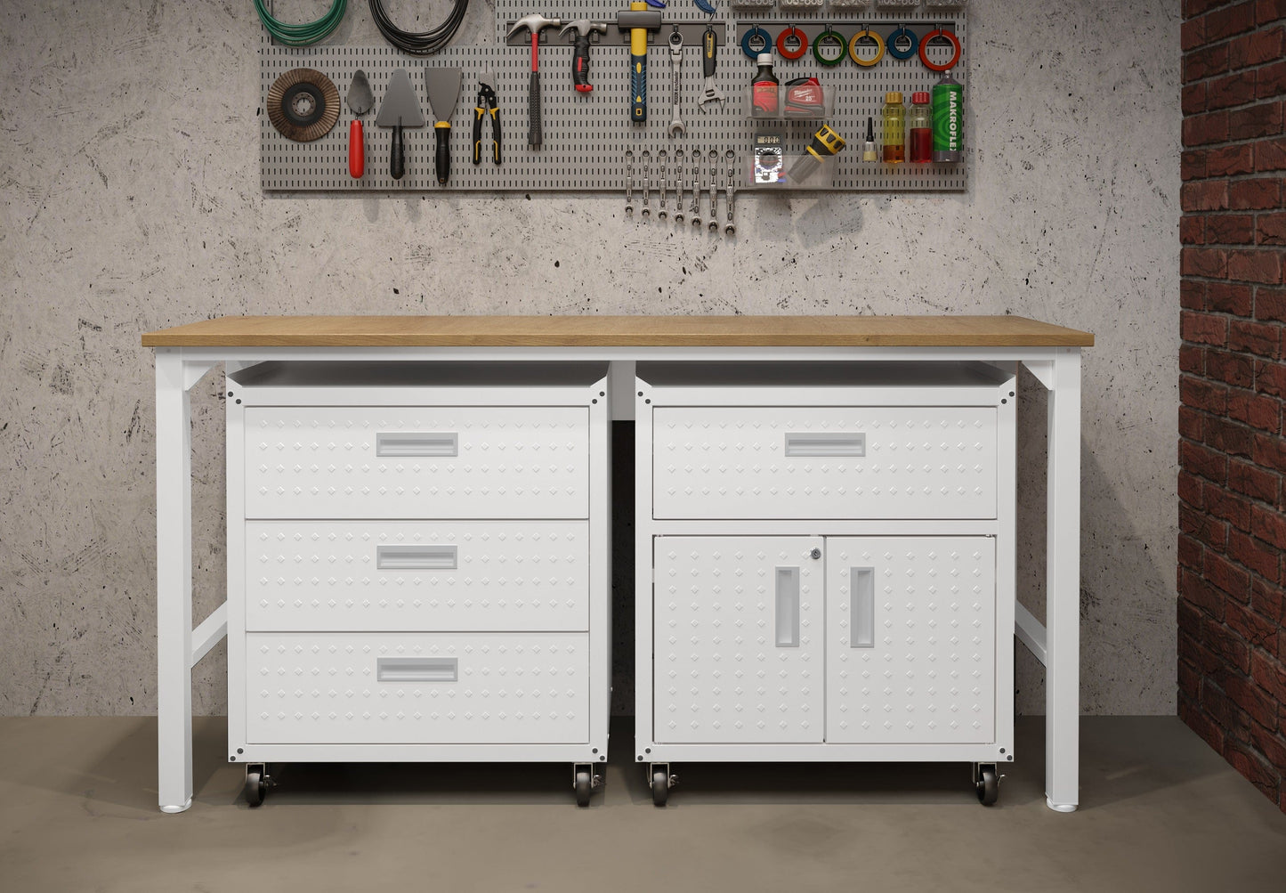 Fortress 3-Piece Mobile Space-Saving Steel Garage Cabinet and Worktable 5.0