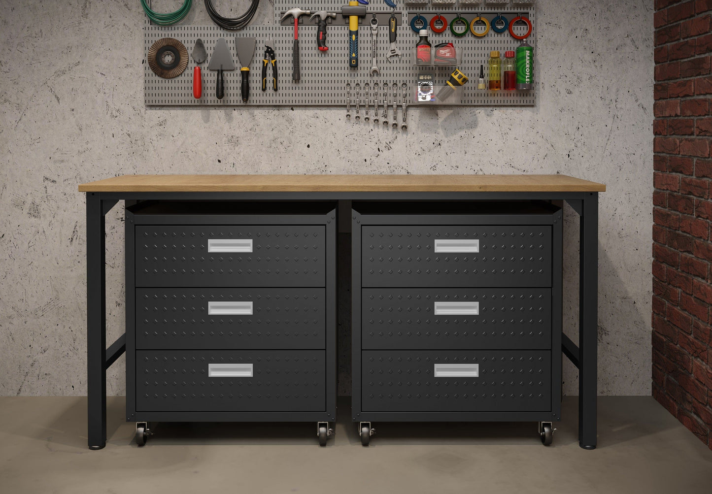 Fortress 3-Piece Mobile Space-Saving Steel Garage Cabinet and Worktable 6.0