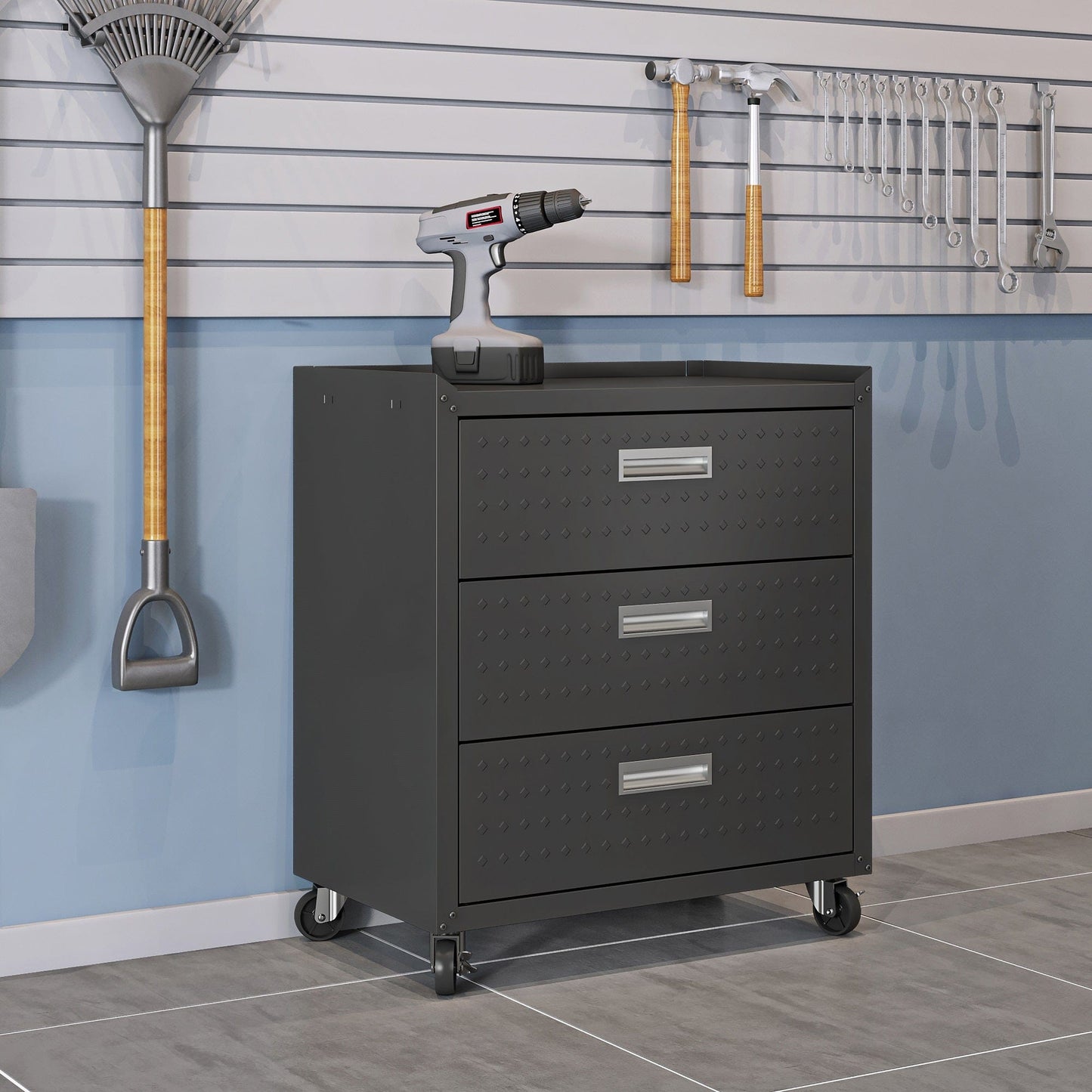 Fortress 3-Piece Mobile Space-Saving Steel Garage Cabinet and Worktable 6.0