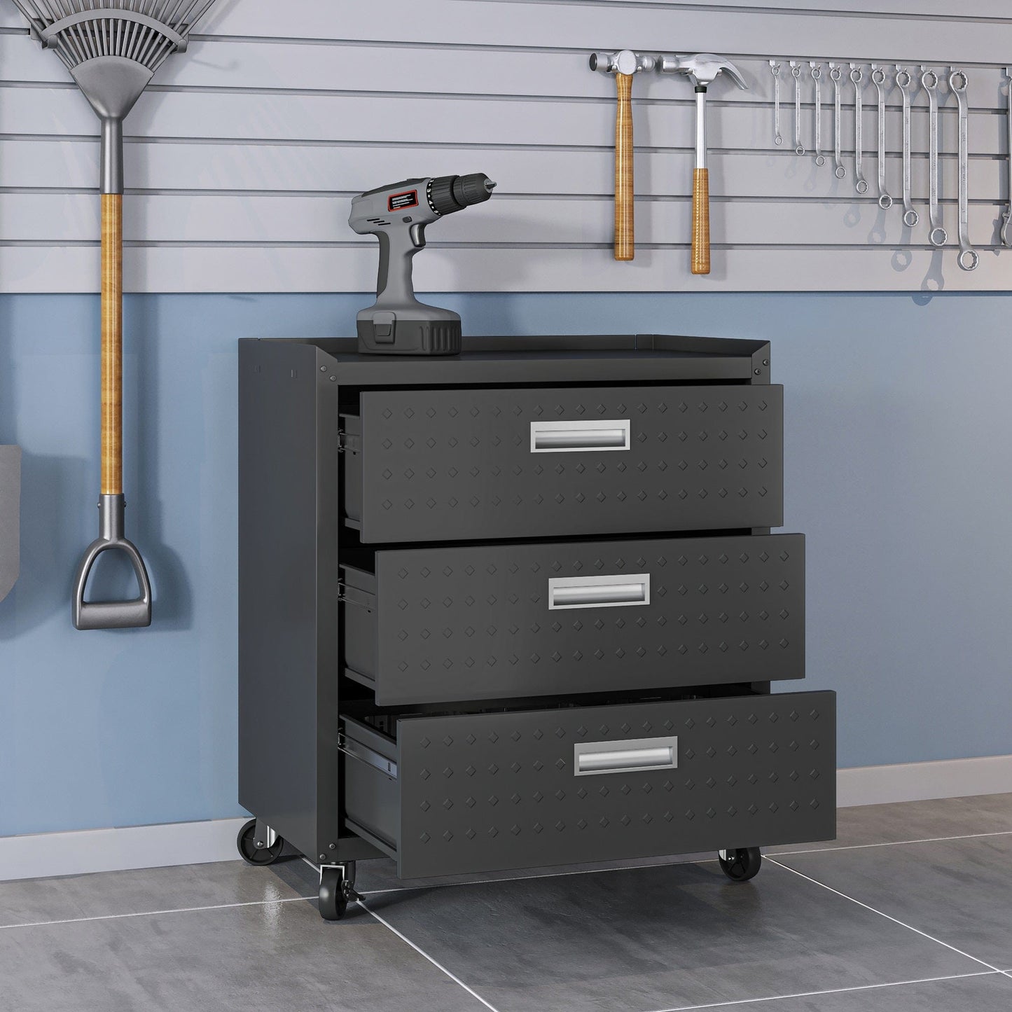 Fortress 3-Piece Mobile Space-Saving Steel Garage Cabinet and Worktable 6.0
