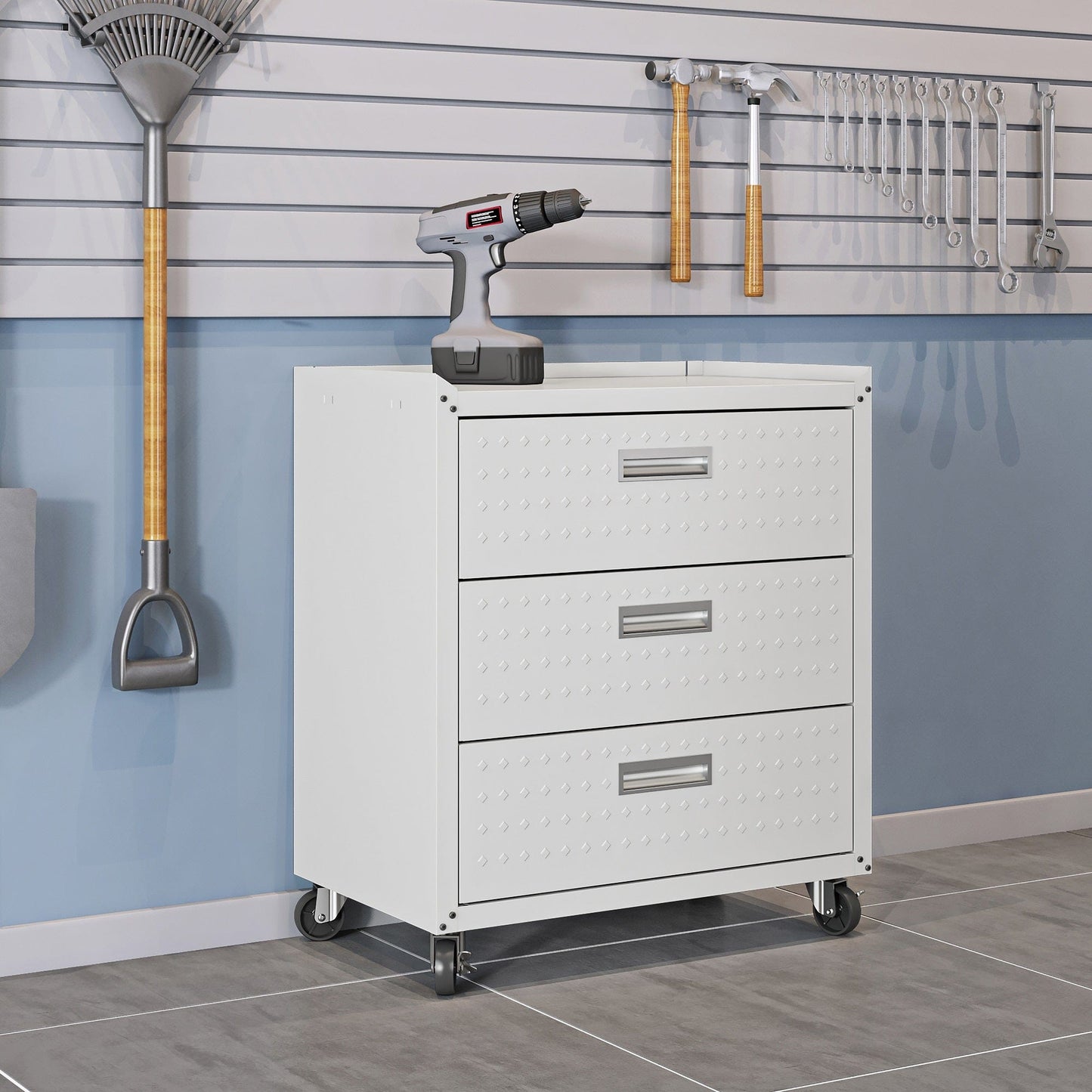 Fortress 3-Piece Mobile Space-Saving Steel Garage Cabinet and Worktable 6.0