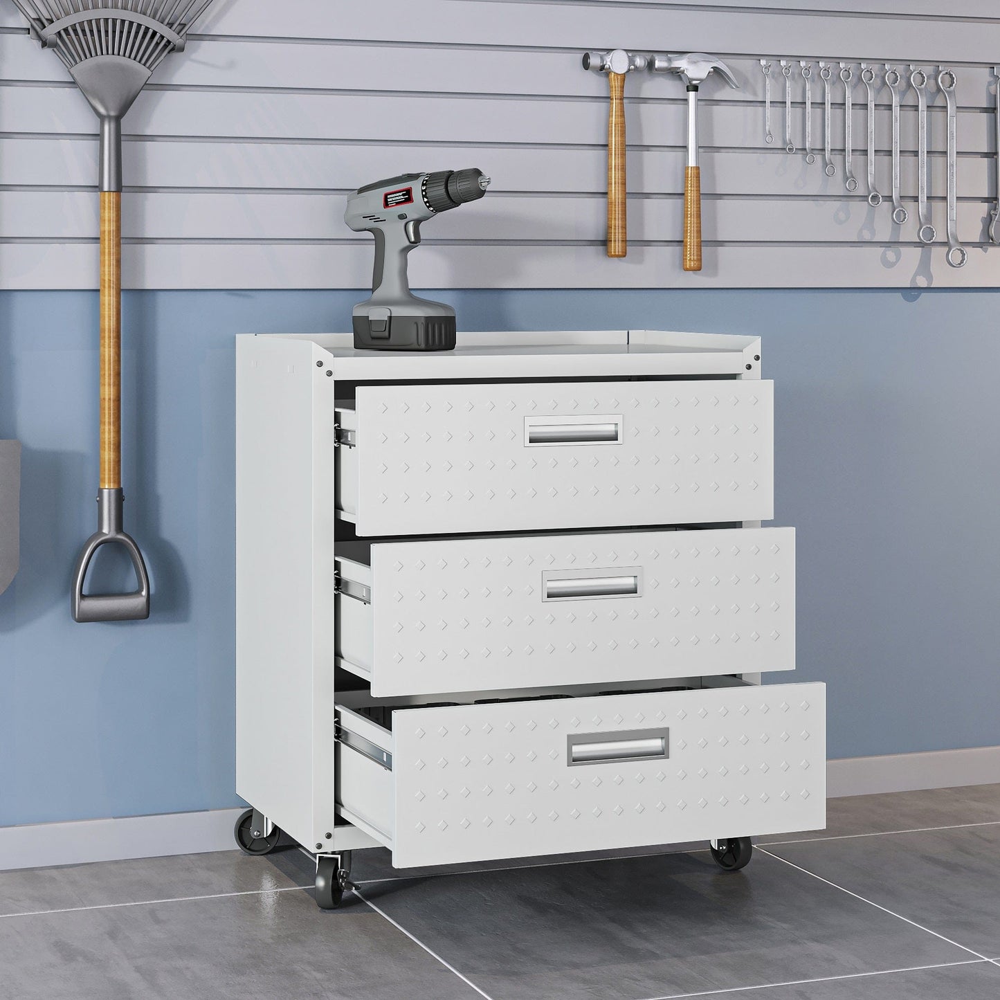 Fortress 3-Piece Mobile Space-Saving Steel Garage Cabinet and Worktable 6.0