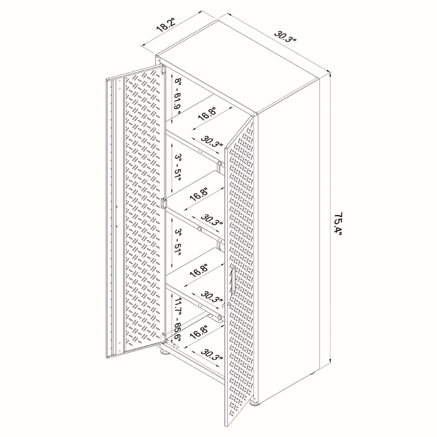 Fortress Textured Metal 74.8" Garage Cabinet with 4 Adjustable Shelves