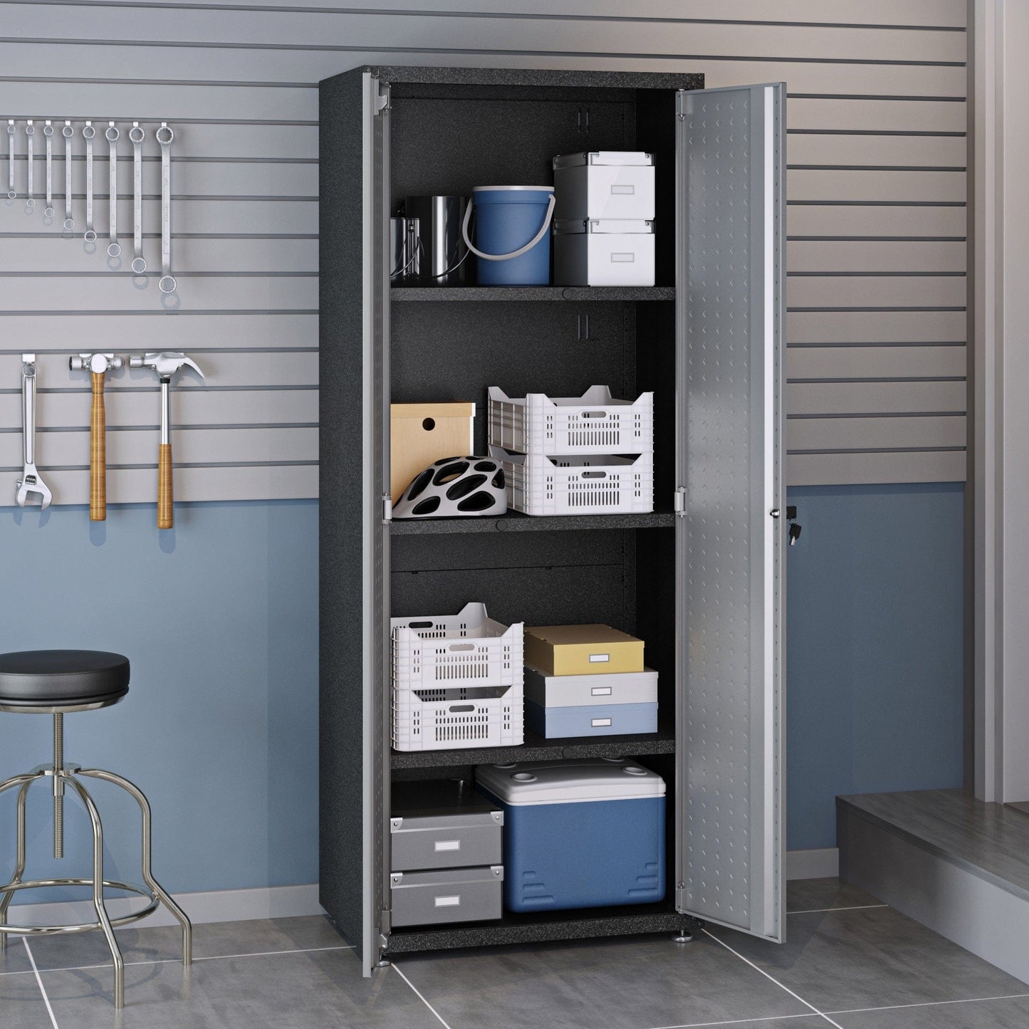 Fortress Textured Metal 74.8" Garage Cabinet with 4 Adjustable Shelves
