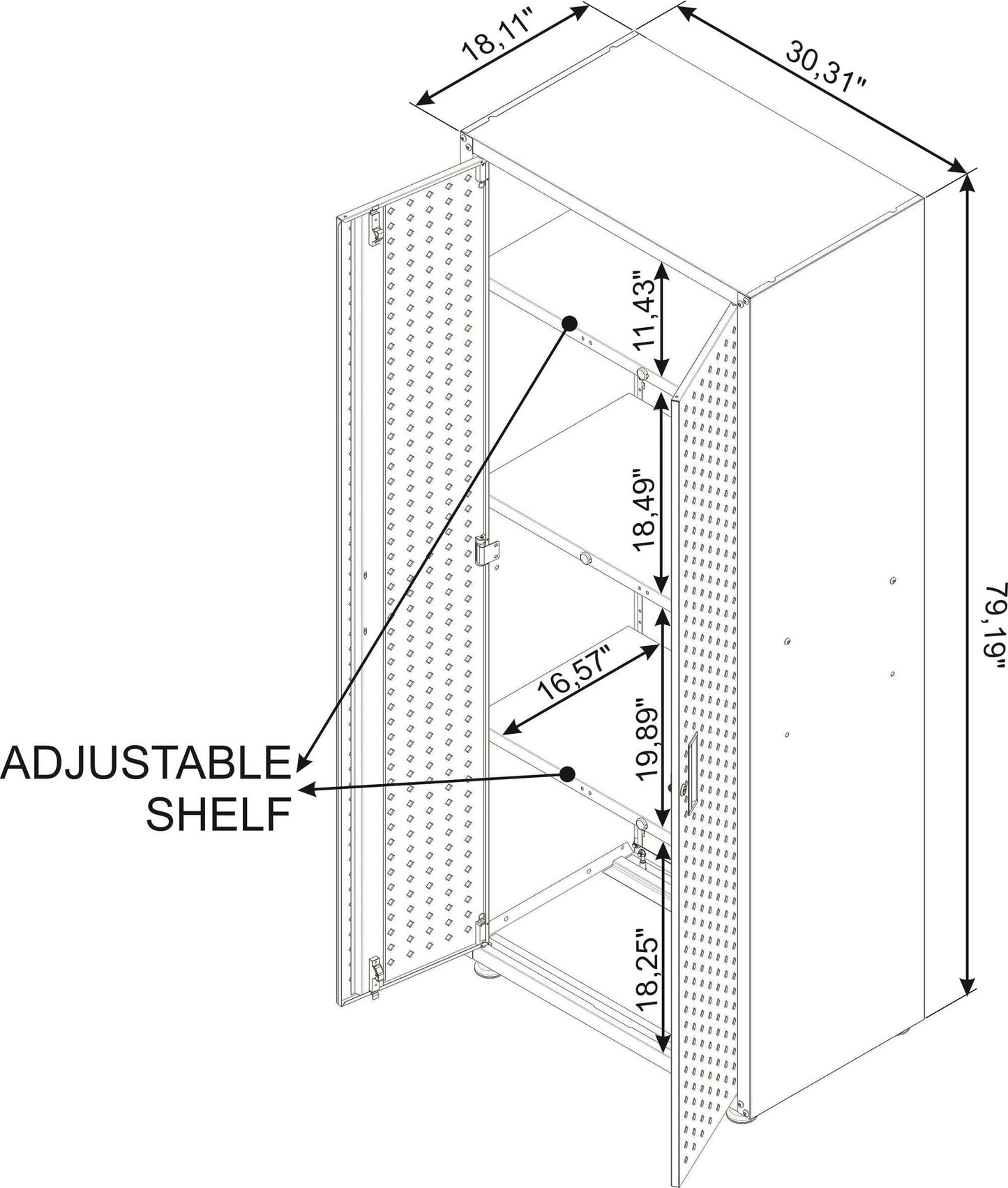 Fortress Textured Metal 74.8" Garage Cabinet with 4 Adjustable Shelves