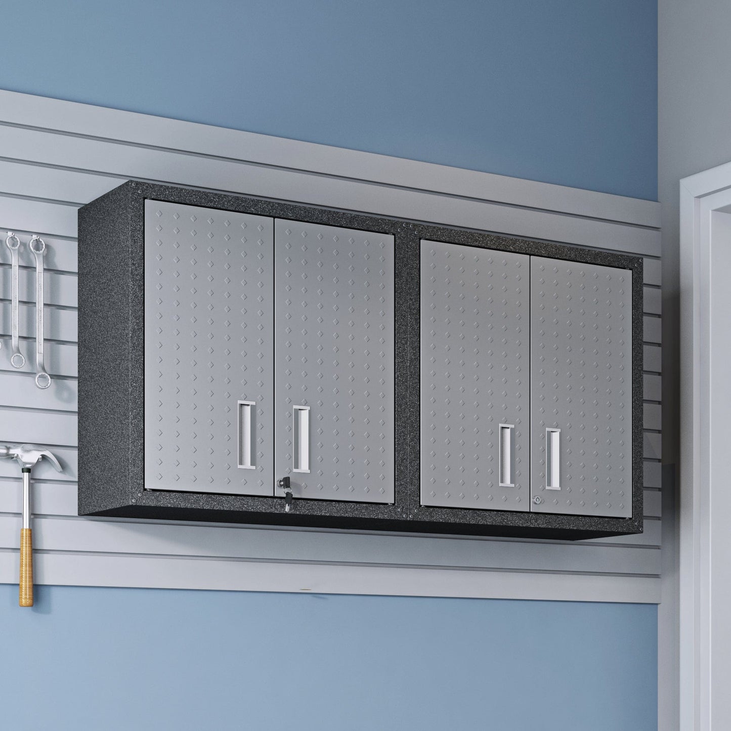 Fortress 30" Floating Textured Metal Garage Cabinet with Adjustable Shelves - Set of 2