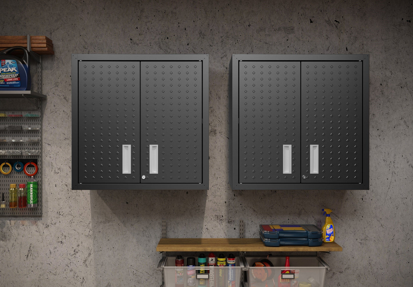 Fortress 30" Floating Textured Metal Garage Cabinet with Adjustable Shelves - Set of 2
