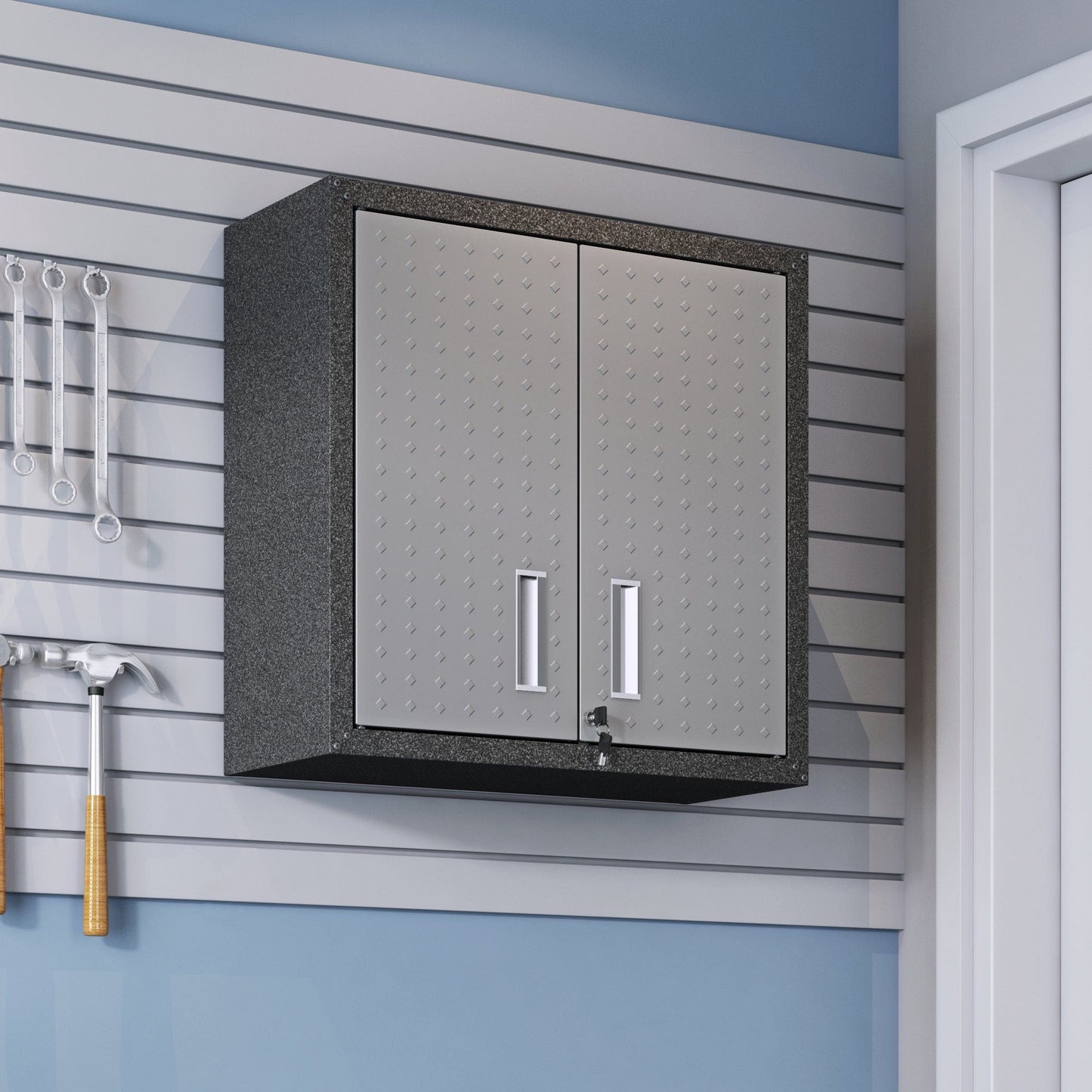 Fortress 30" Floating Textured Metal Garage Cabinet with Adjustable Shelves - Set of 2