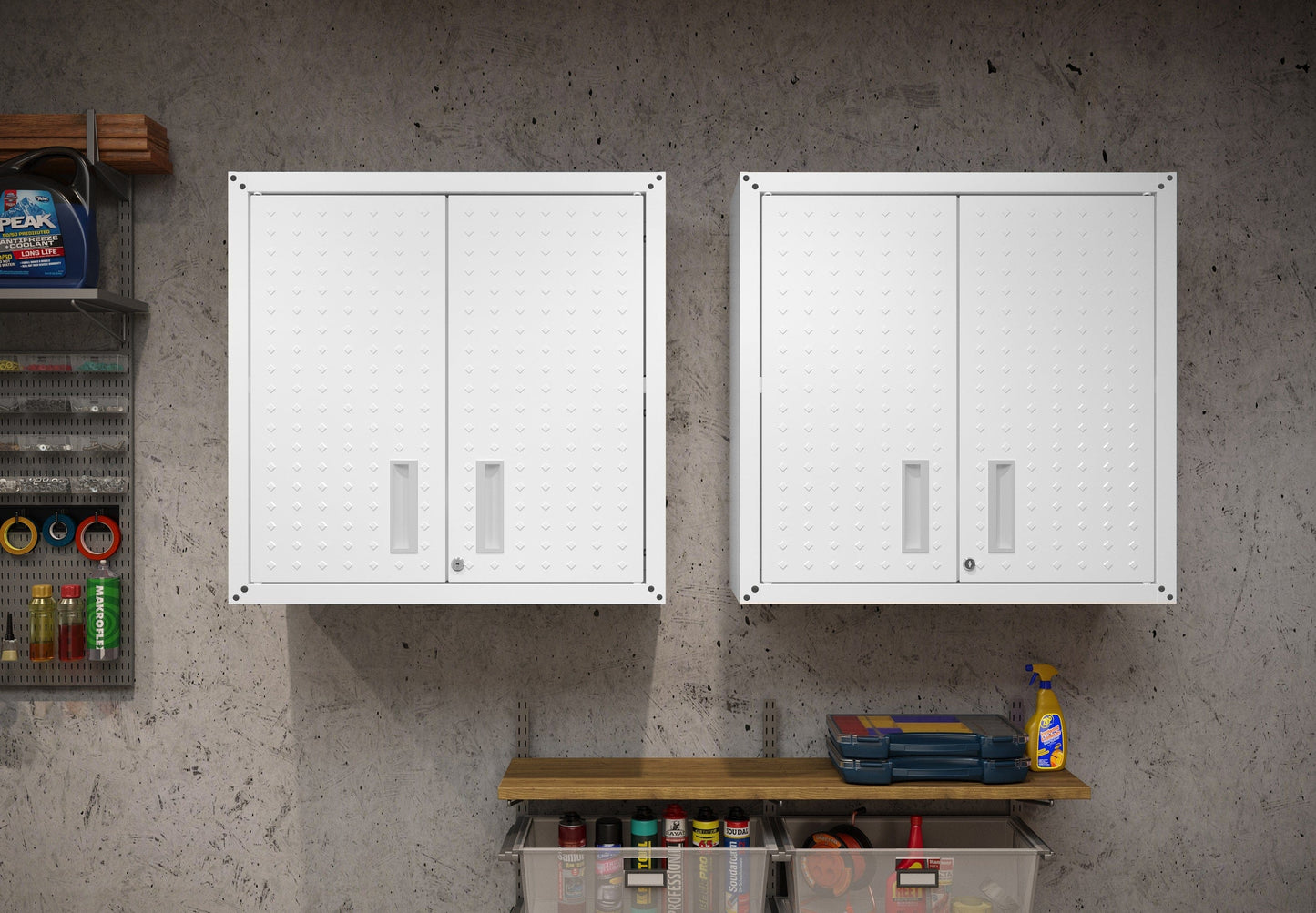 Fortress 30" Floating Textured Metal Garage Cabinet with Adjustable Shelves - Set of 2
