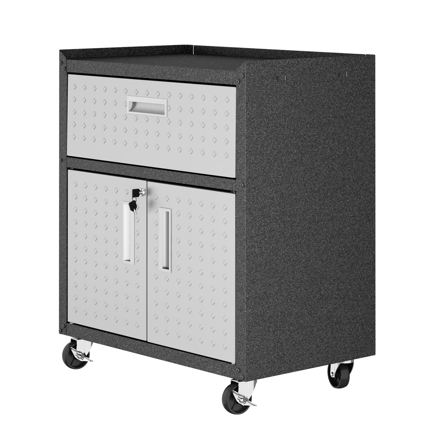 Fortress Textured Metal 31.5" Garage Mobile Cabinet with 1 Full Extension Drawer and 2 Adjustable Shelves