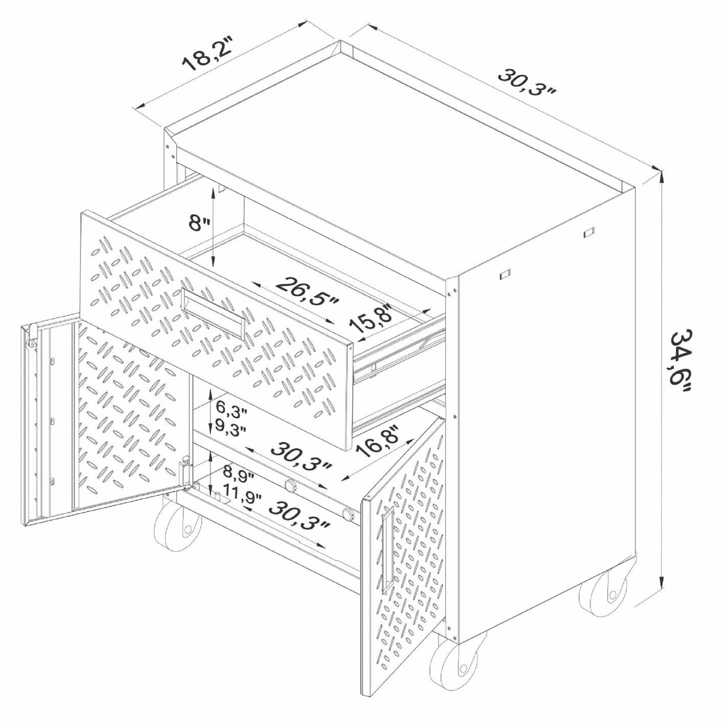 Fortress Textured Metal 31.5" Garage Mobile Cabinet with 1 Full Extension Drawer and 2 Adjustable Shelves