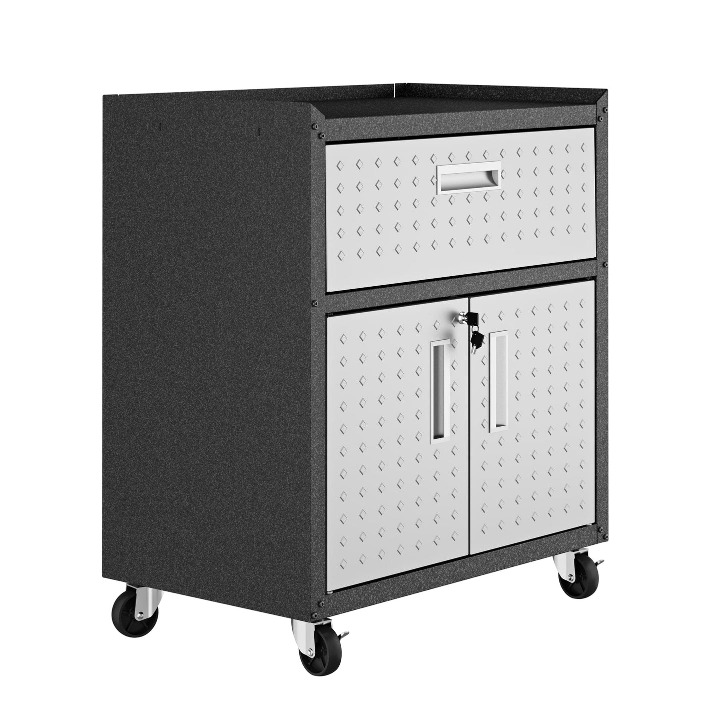 Fortress Textured Metal 31.5" Garage Mobile Cabinet with 1 Full Extension Drawer and 2 Adjustable Shelves