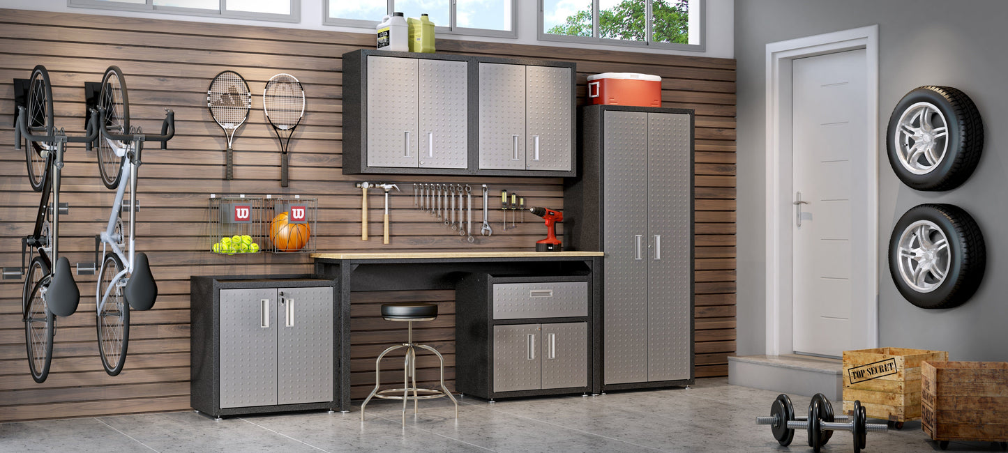 Fortress Textured Metal 31.5" Garage Mobile Cabinet with 2 Adjustable Shelves