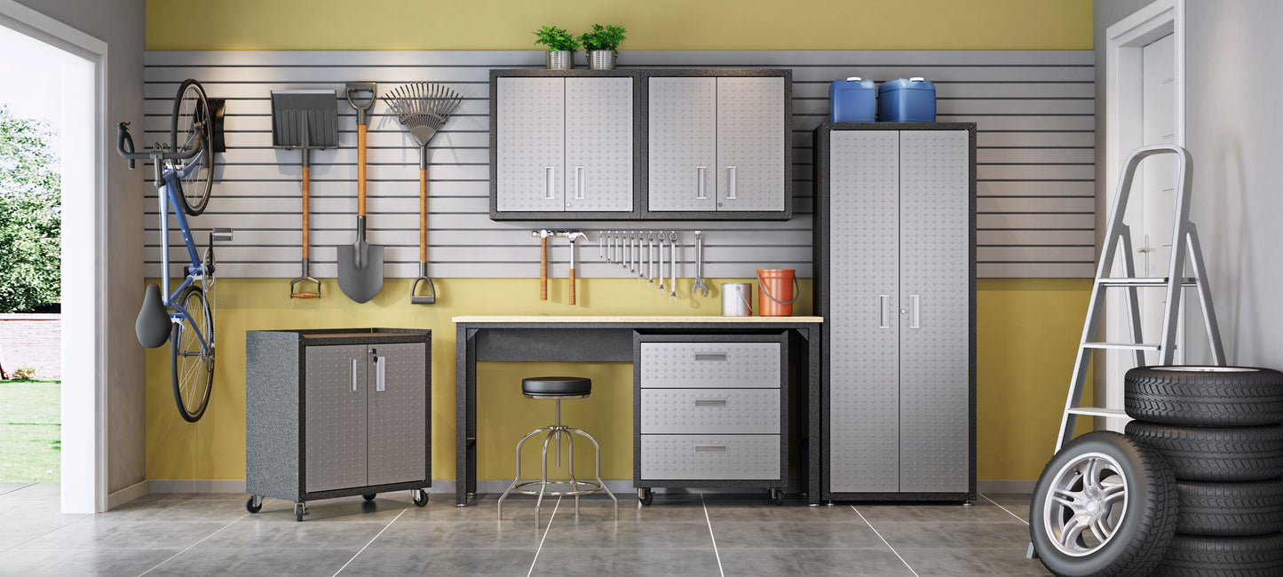Fortress Textured Metal 31.5" Garage Mobile Chest with 3 Full Extension Drawers