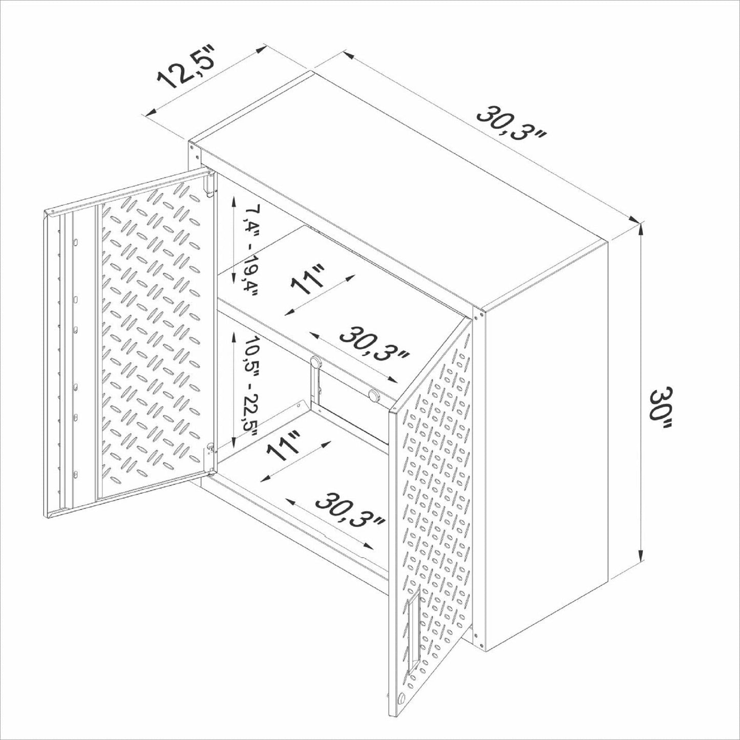 Fortress 30" Floating Textured Metal Garage Cabinet with Adjustable Shelves