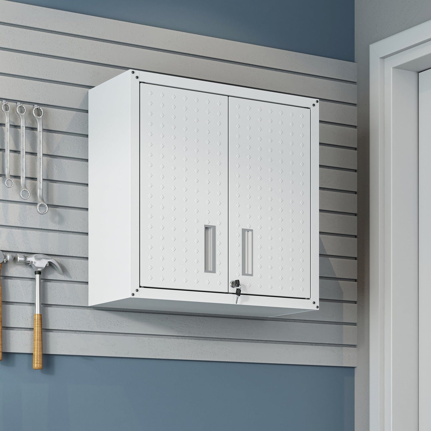 Fortress 30" Floating Textured Metal Garage Cabinet with Adjustable Shelves