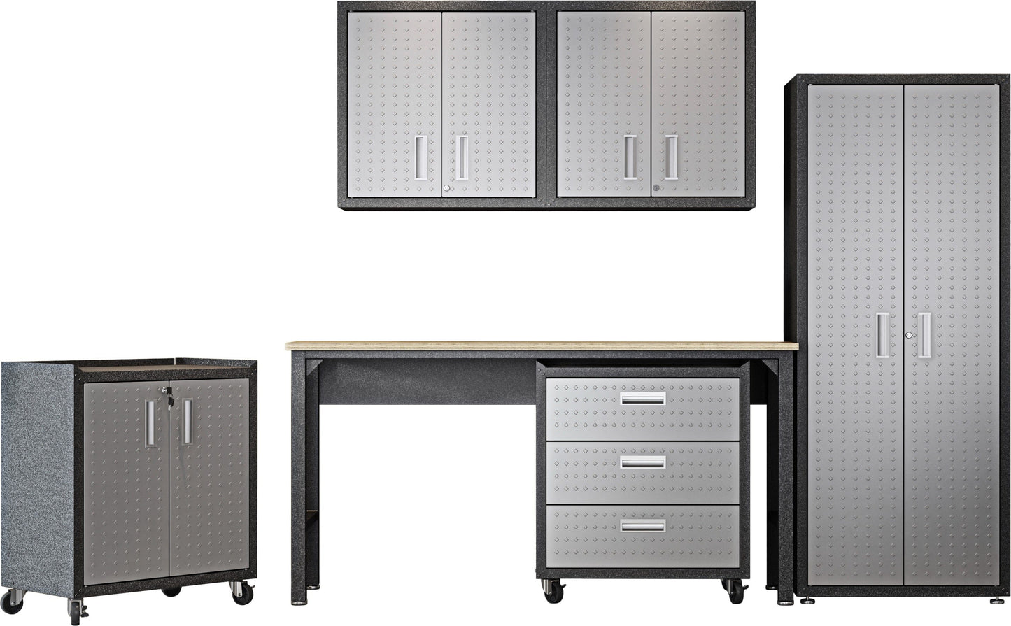 6-Piece Fortress Textured Garage Set with Cabinets, Wall Units and Table