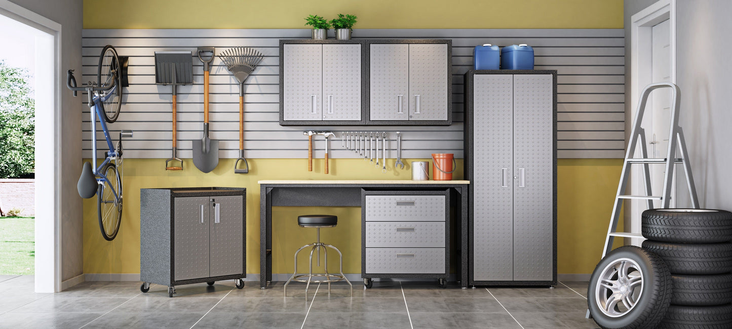 6-Piece Fortress Textured Garage Set with Cabinets, Wall Units and Table