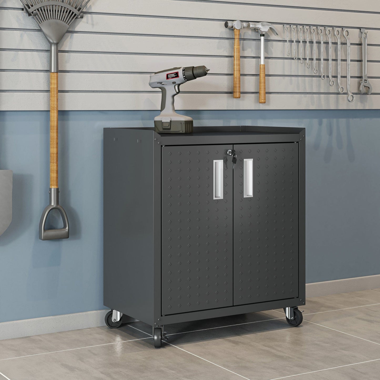 6-Piece Fortress Textured Garage Set with Cabinets, Wall Units and Table