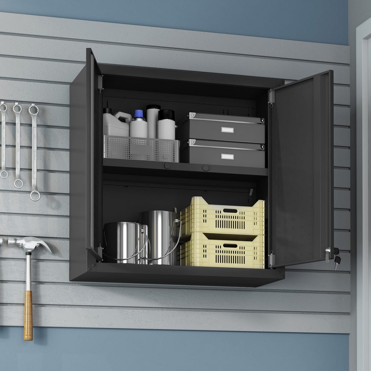 6-Piece Fortress Textured Garage Set with Cabinets, Wall Units and Table