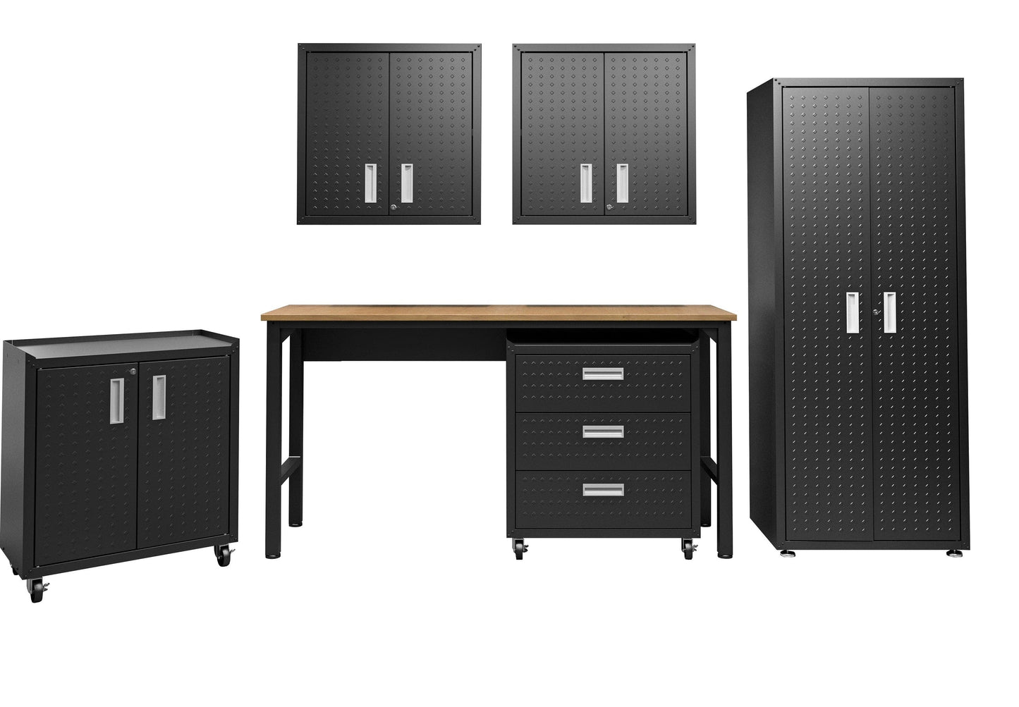 6-Piece Fortress Textured Garage Set with Cabinets, Wall Units and Table