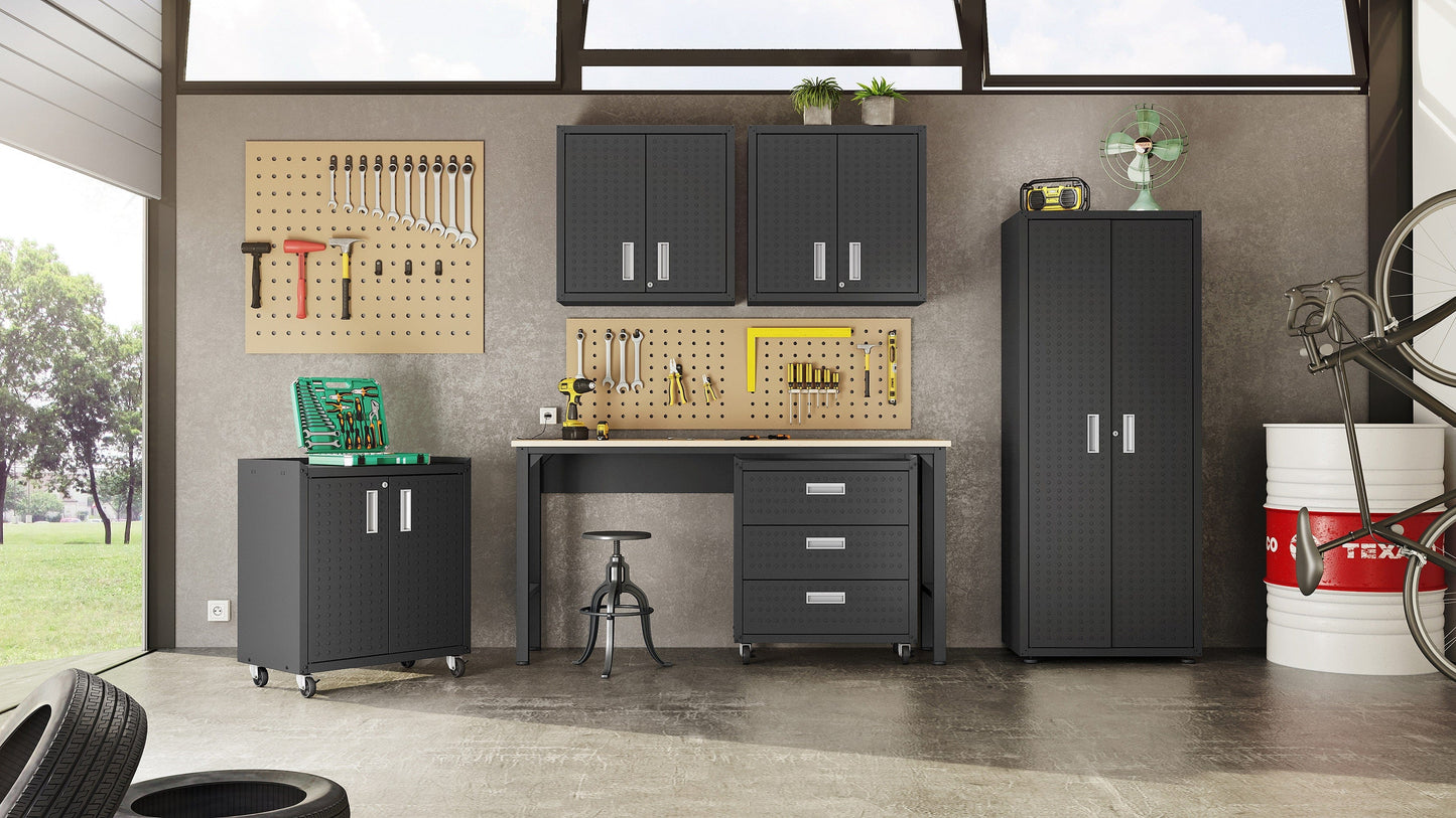 6-Piece Fortress Textured Garage Set with Cabinets, Wall Units and Table