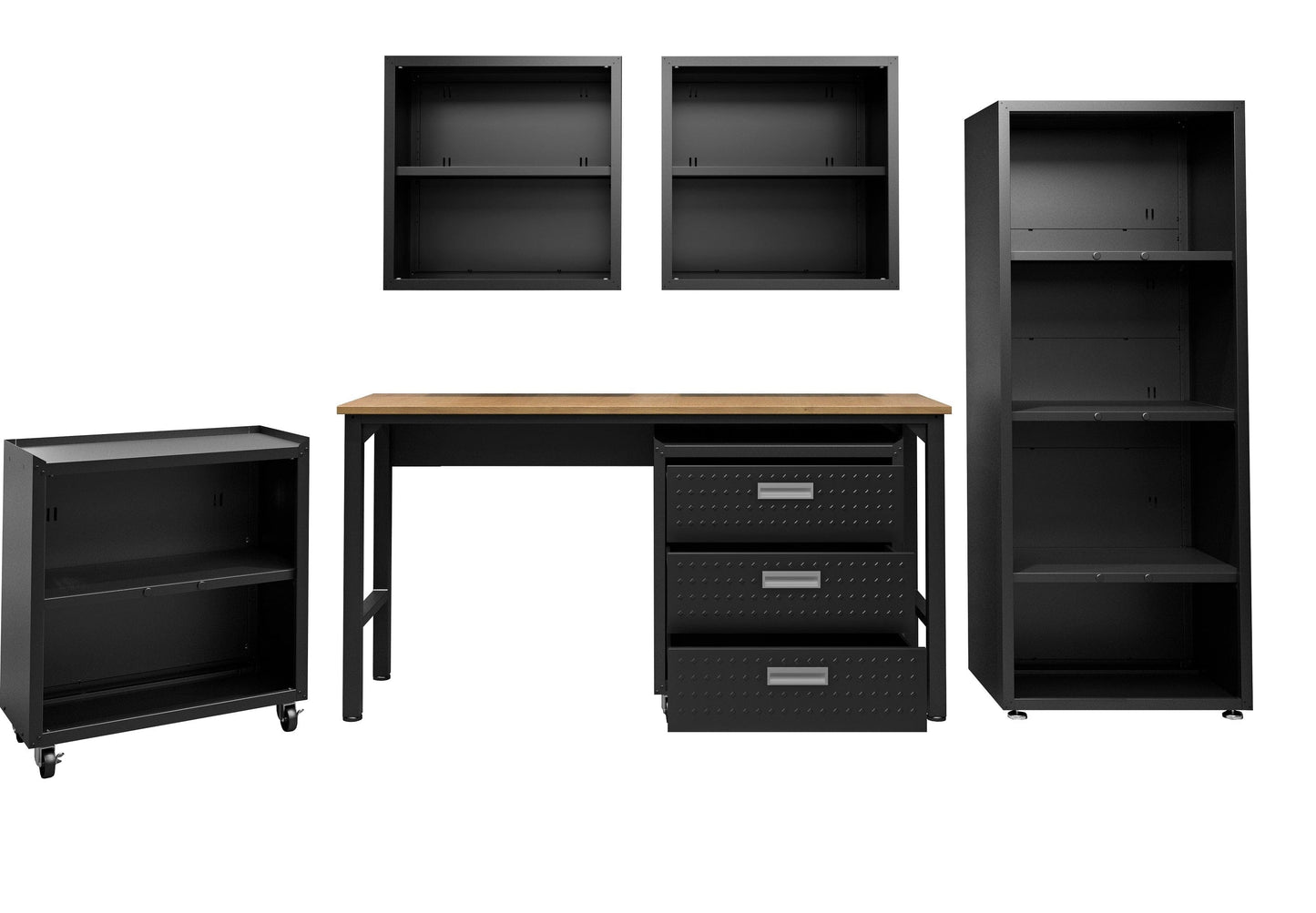 6-Piece Fortress Textured Garage Set with Cabinets, Wall Units and Table