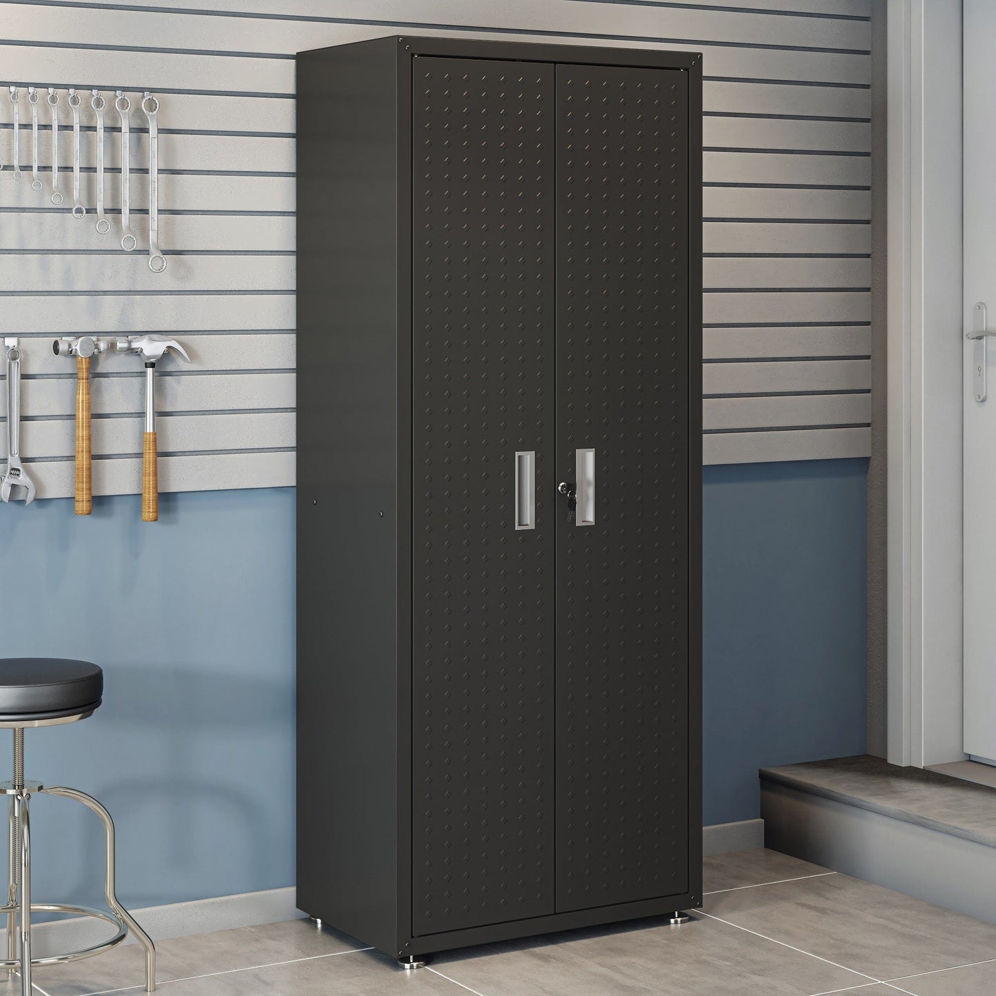 6-Piece Fortress Textured Garage Set with Cabinets, Wall Units and Table