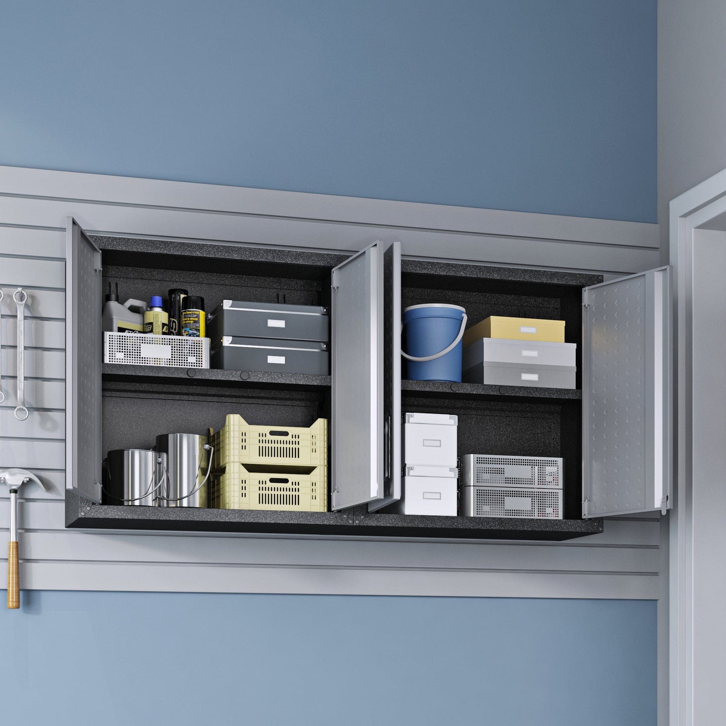 6-Piece Fortress Textured Garage Set with Cabinets, Wall Units and Table