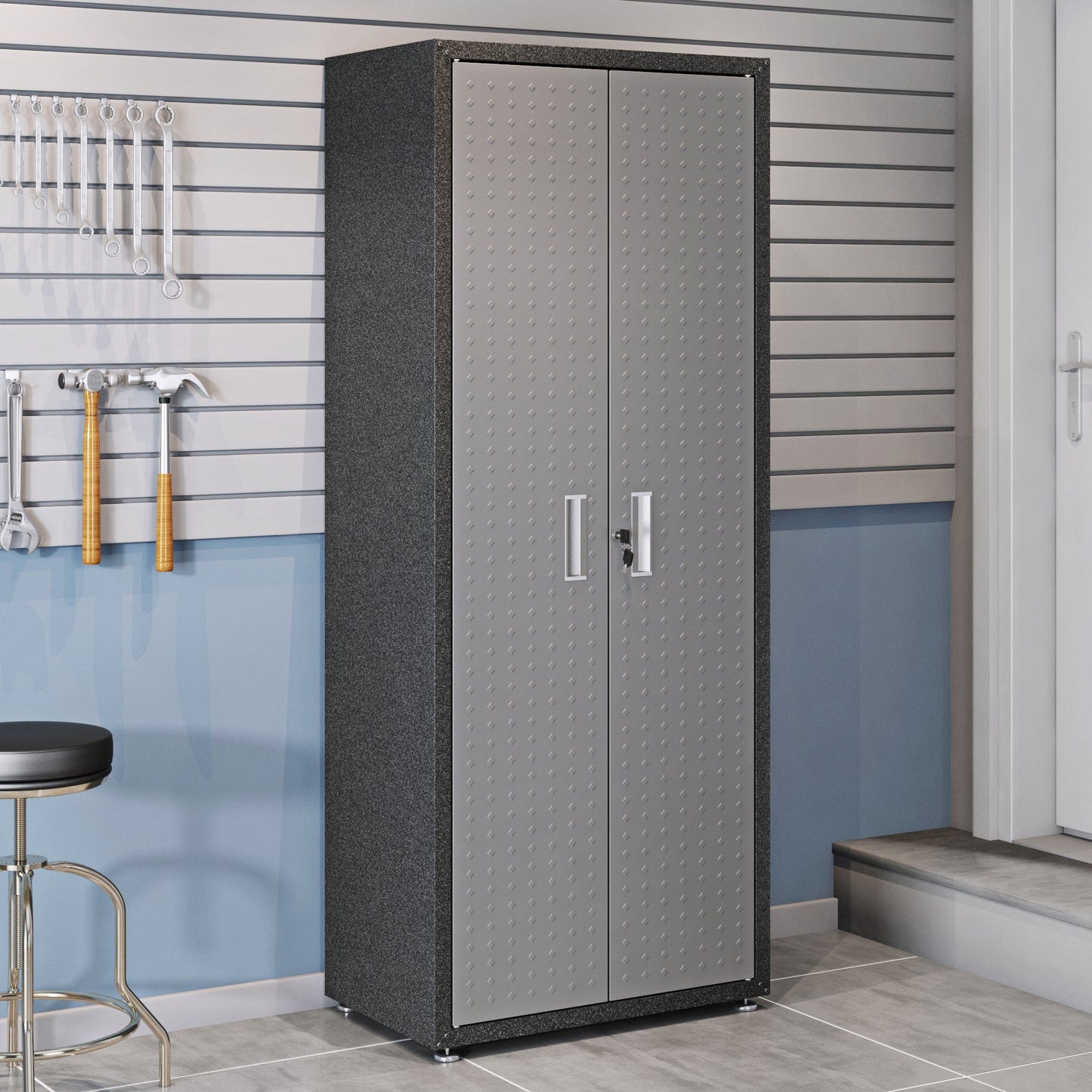 6-Piece Fortress Textured Garage Set with Cabinets, Wall Units and Table