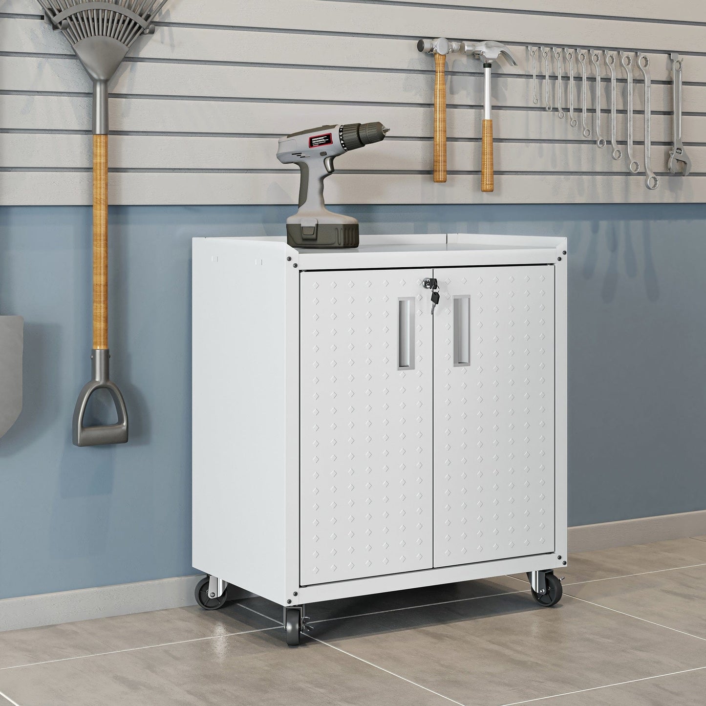 6-Piece Fortress Textured Garage Set with Cabinets, Wall Units and Table