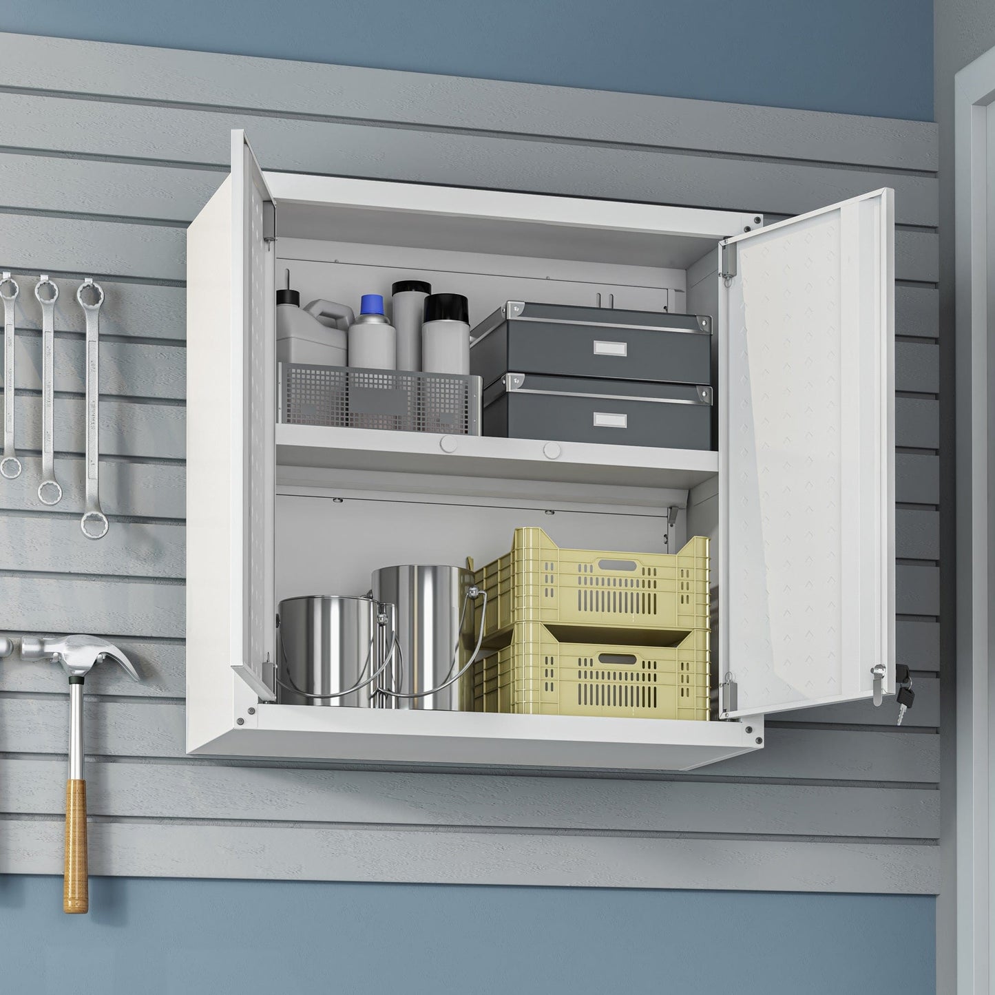 6-Piece Fortress Textured Garage Set with Cabinets, Wall Units and Table