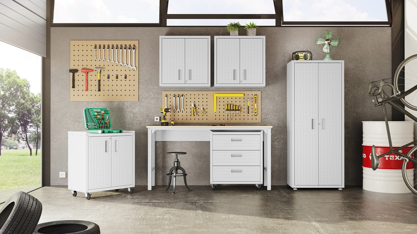 6-Piece Fortress Textured Garage Set with Cabinets, Wall Units and Table