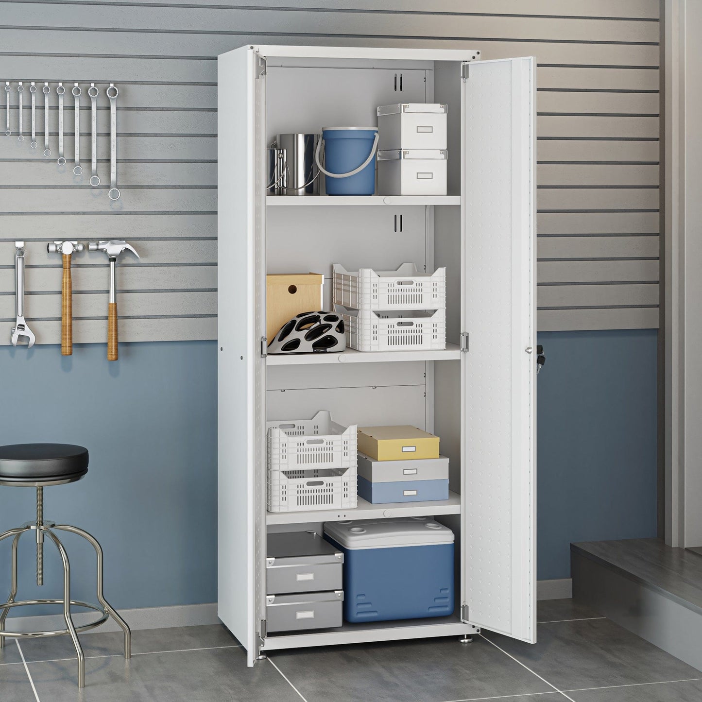 6-Piece Fortress Textured Garage Set with Cabinets, Wall Units and Table