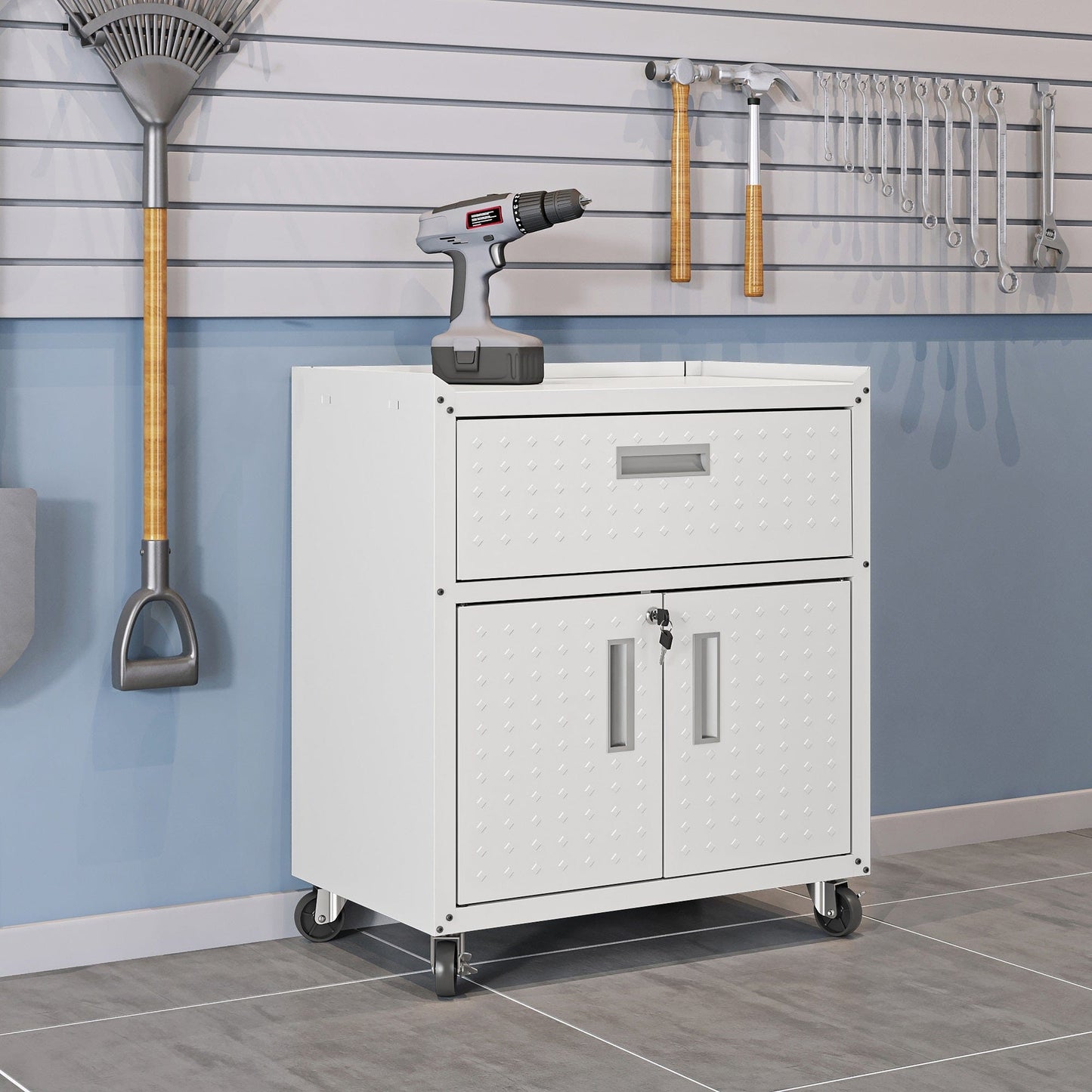 6-Piece Fortress Textured Garage Set with Cabinets, Wall Units and Table